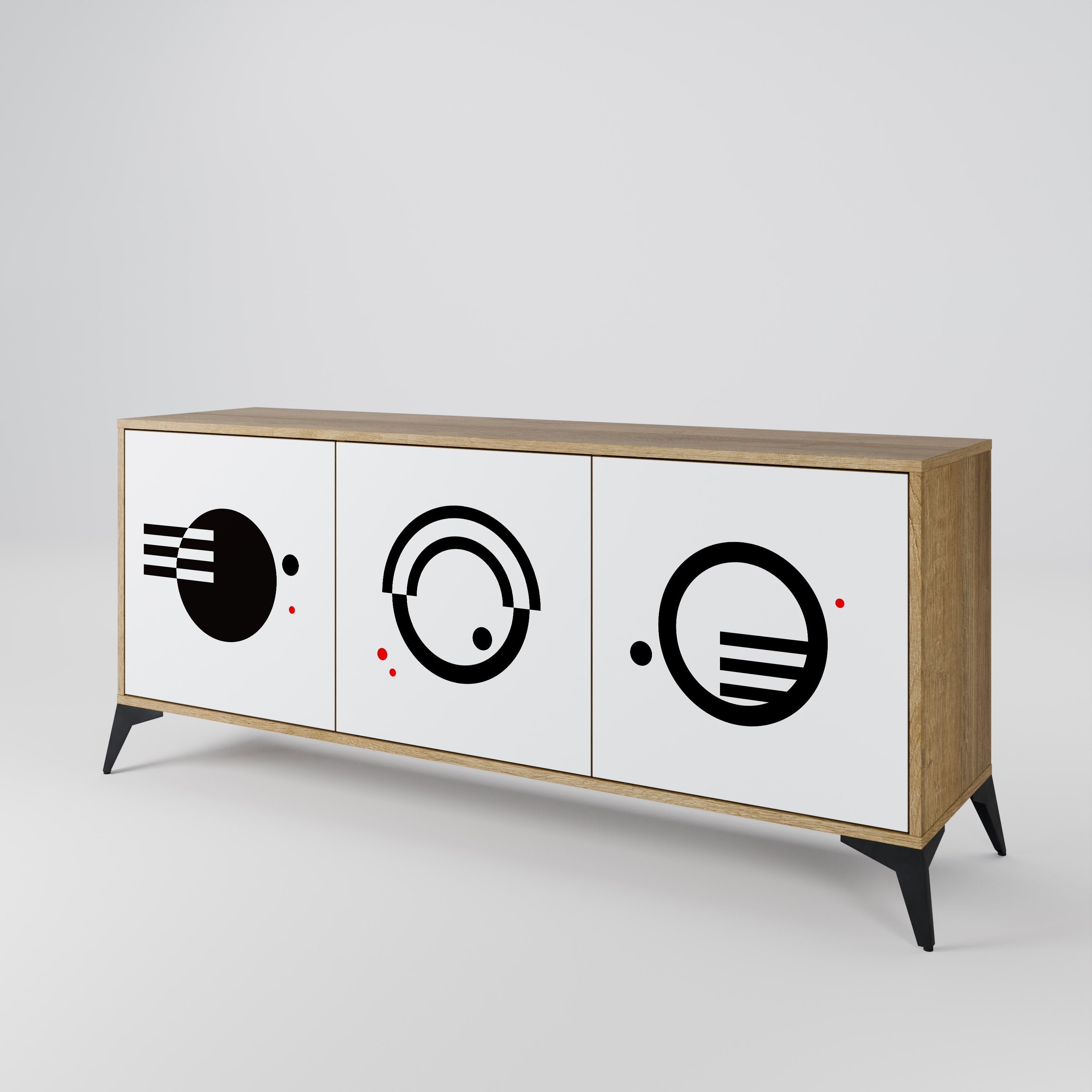SCHWARZ-WEISS-KOMBINATION 3-türiges Sideboard in Eichenoptik
