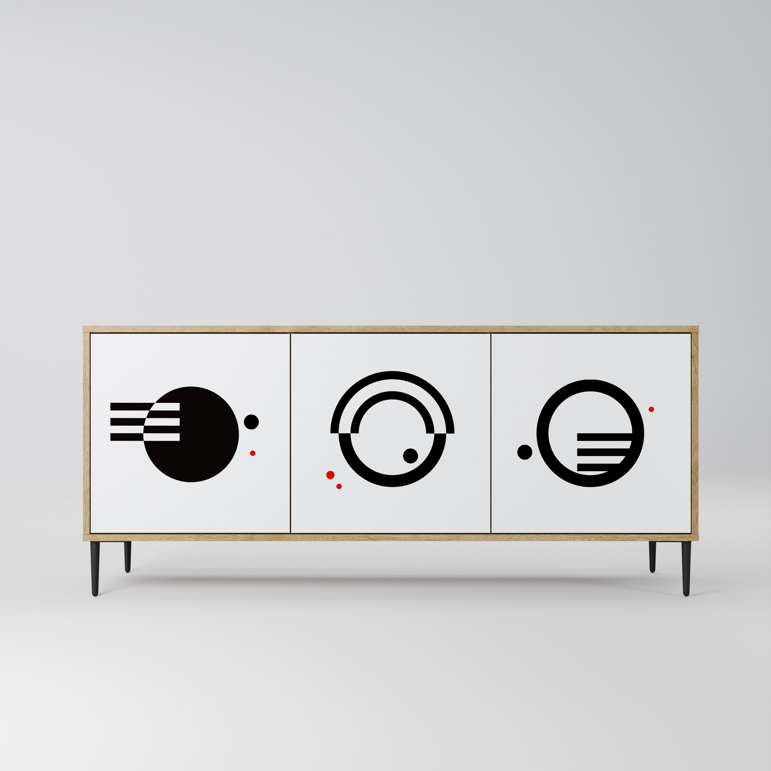 SCHWARZ-WEISS-KOMBINATION 3-türiges Sideboard in Eichenoptik