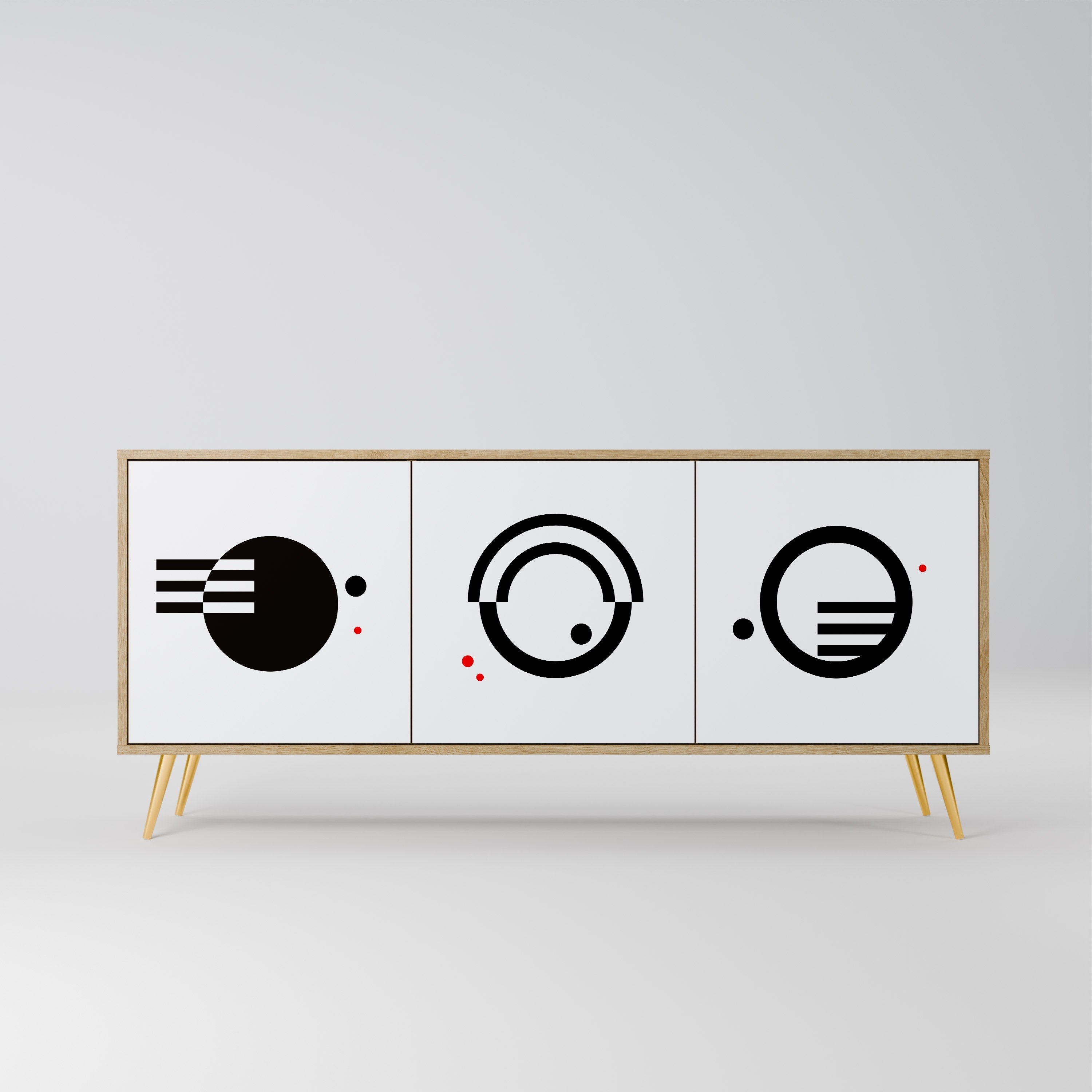 SCHWARZ-WEISS-KOMBINATION 3-türiges Sideboard in Eichenoptik
