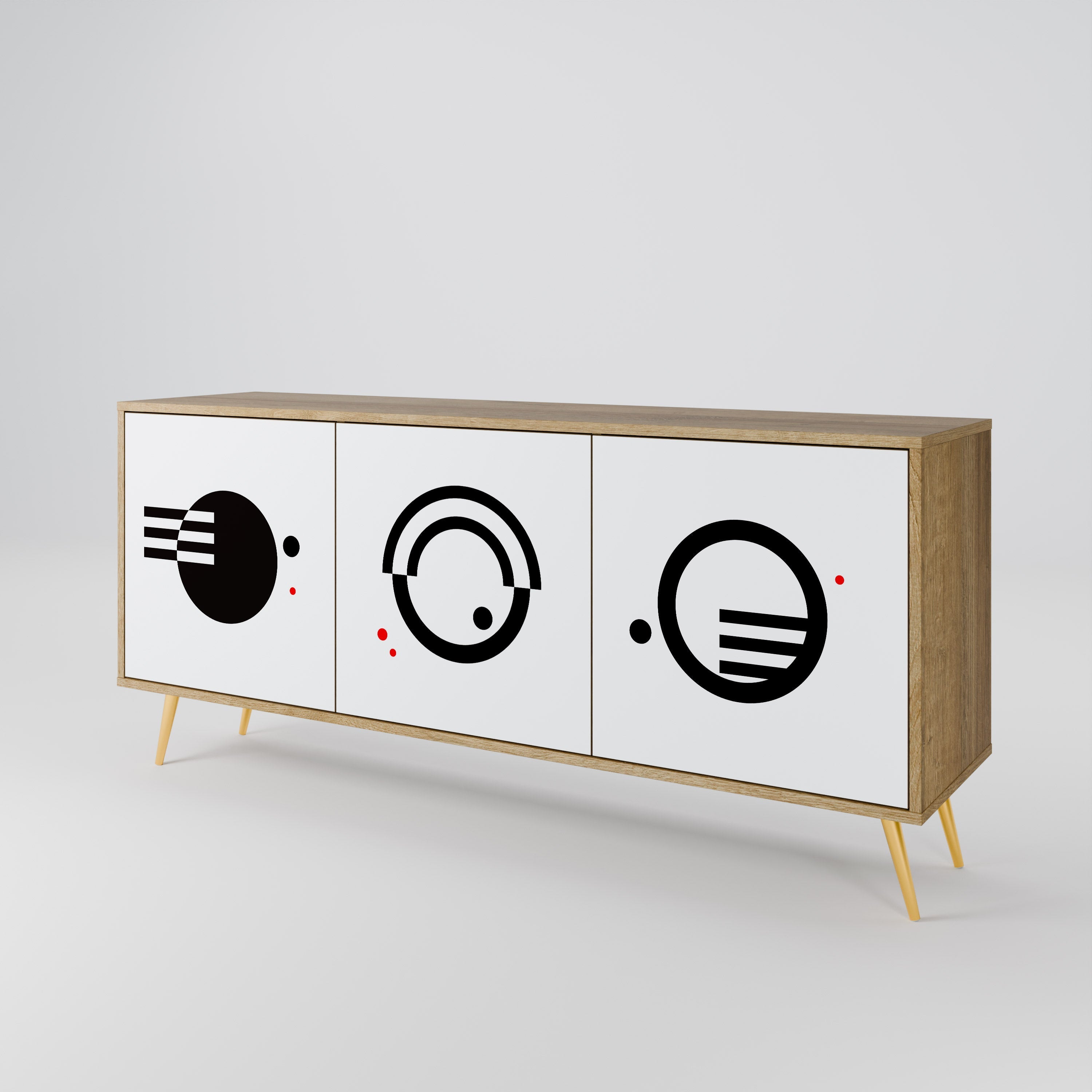 SCHWARZ-WEISS-KOMBINATION 3-türiges Sideboard in Eichenoptik