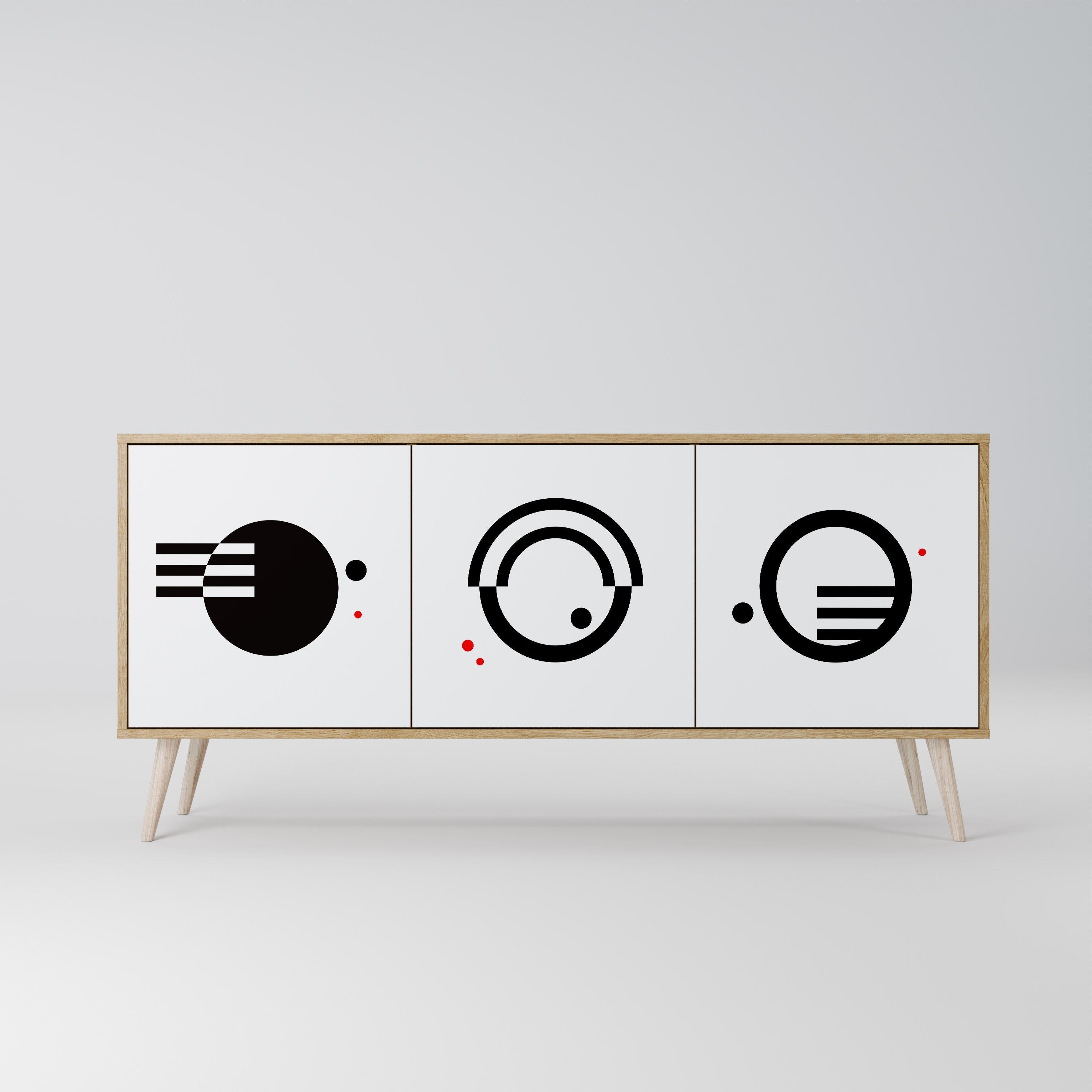 SCHWARZ-WEISS-KOMBINATION 3-türiges Sideboard in Eichenoptik