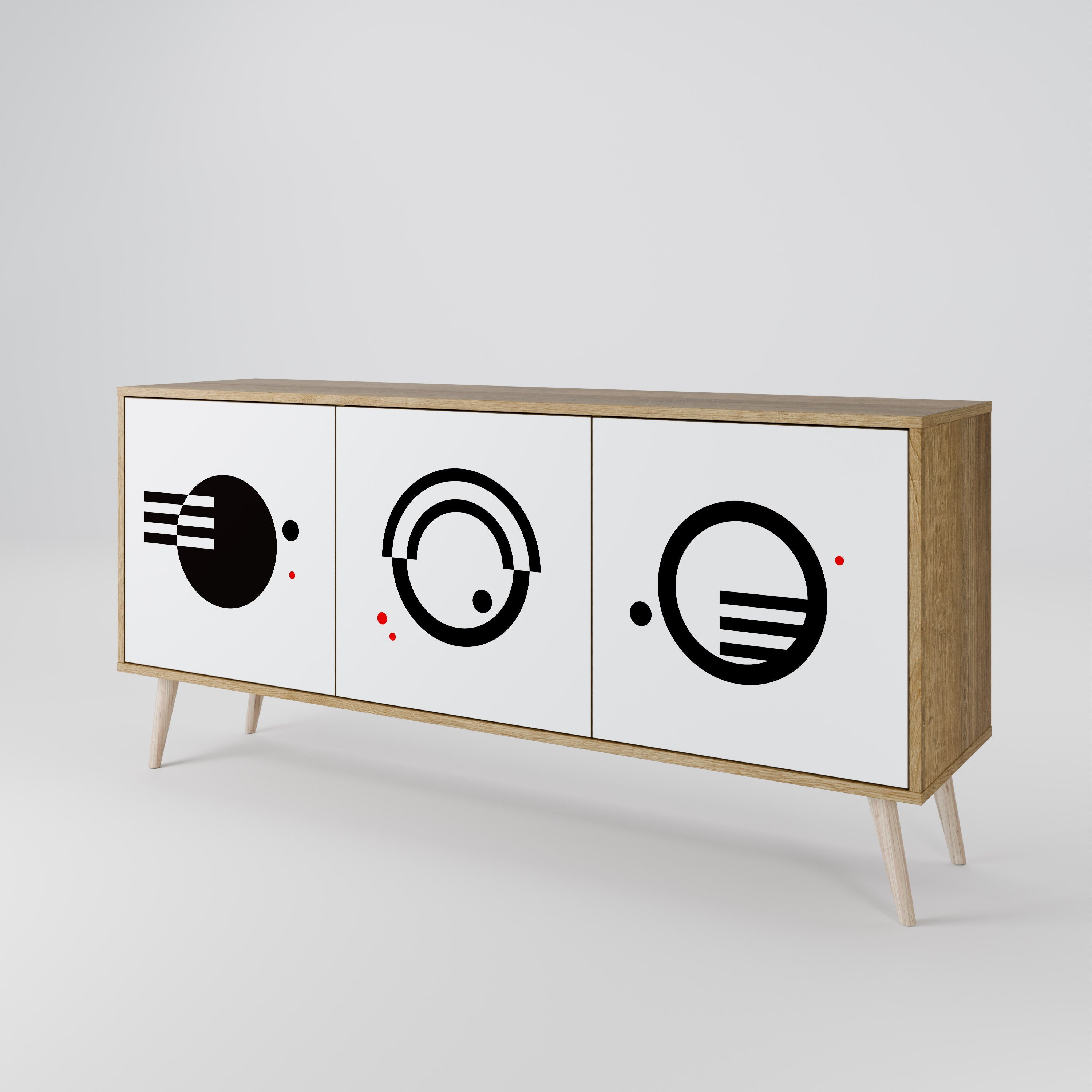 SCHWARZ-WEISS-KOMBINATION 3-türiges Sideboard in Eichenoptik