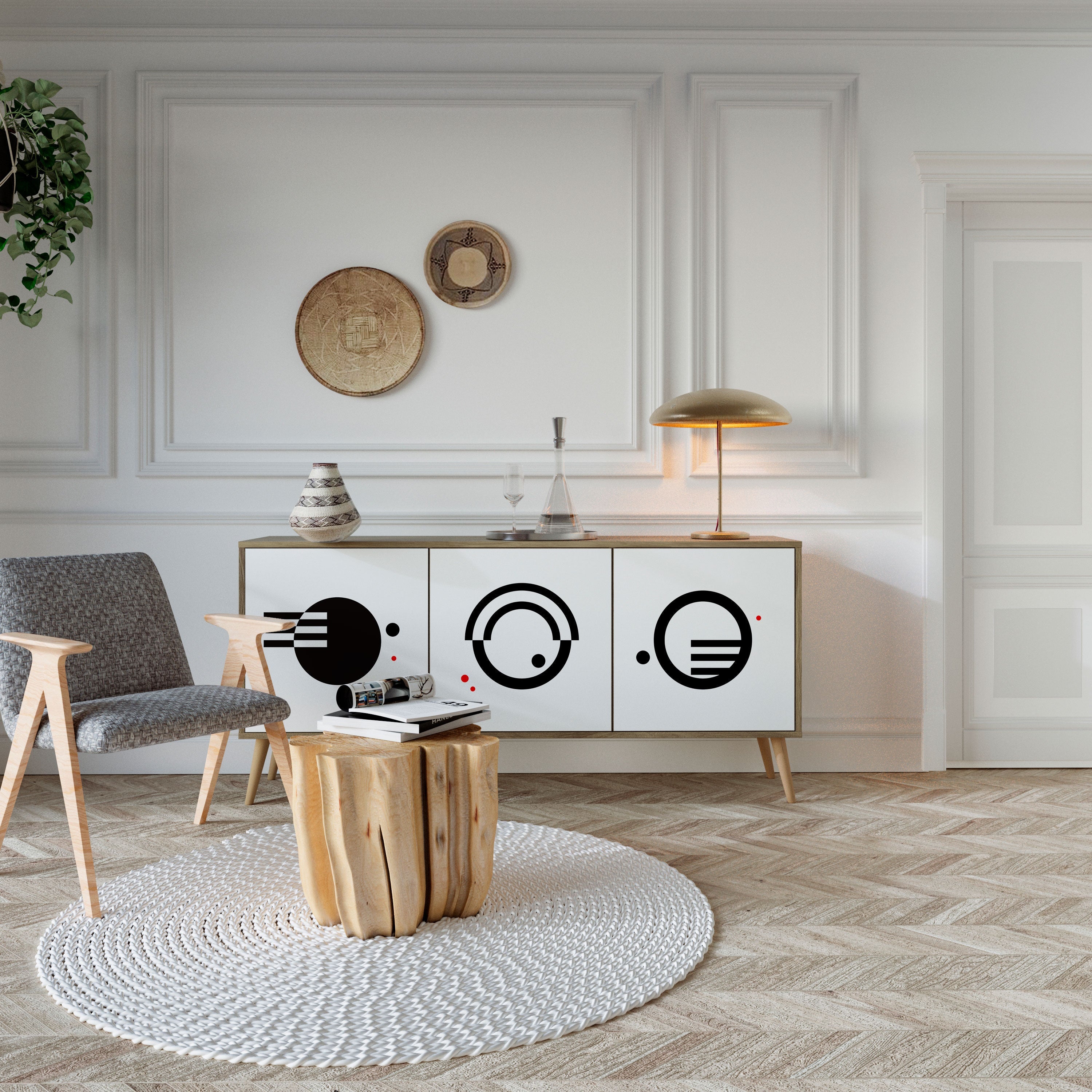 SCHWARZ-WEISS-KOMBINATION 3-türiges Sideboard in Eichenoptik