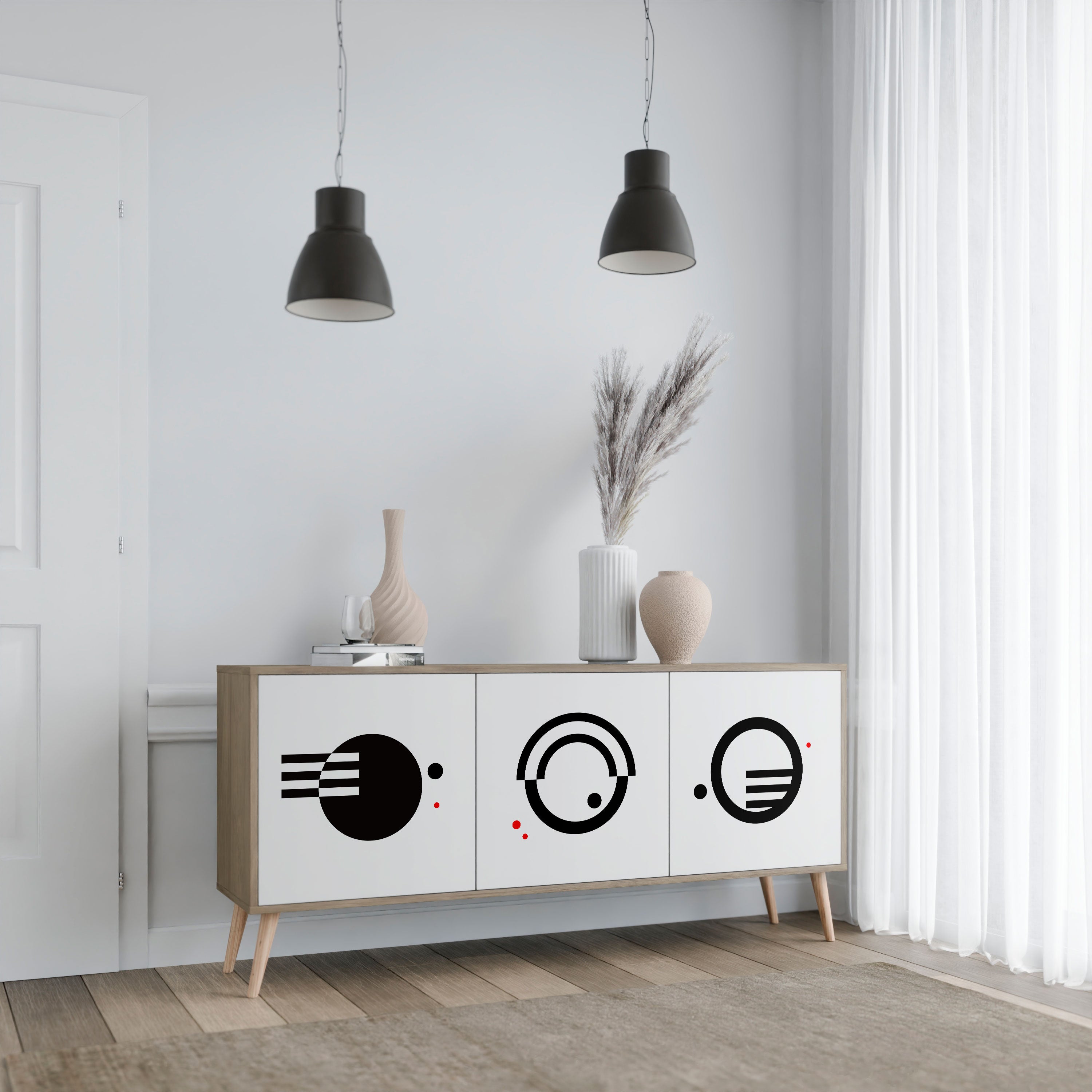 SCHWARZ-WEISS-KOMBINATION 3-türiges Sideboard in Eichenoptik