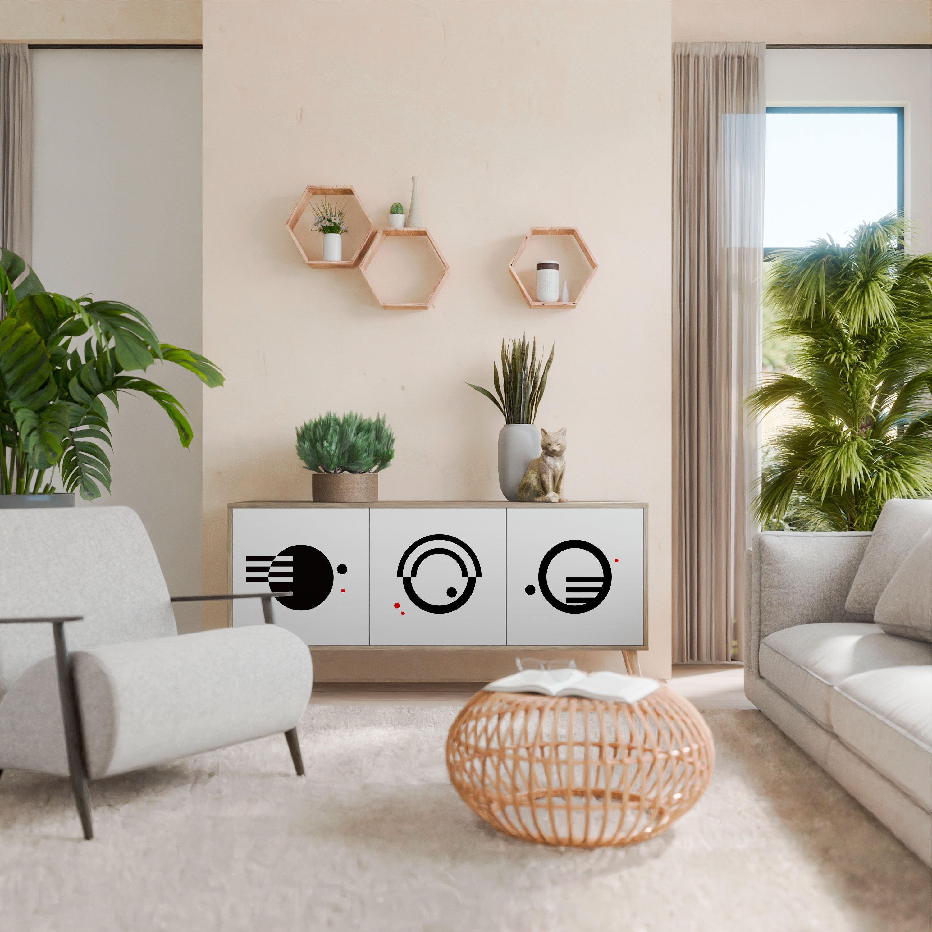 SCHWARZ-WEISS-KOMBINATION 3-türiges Sideboard in Eichenoptik