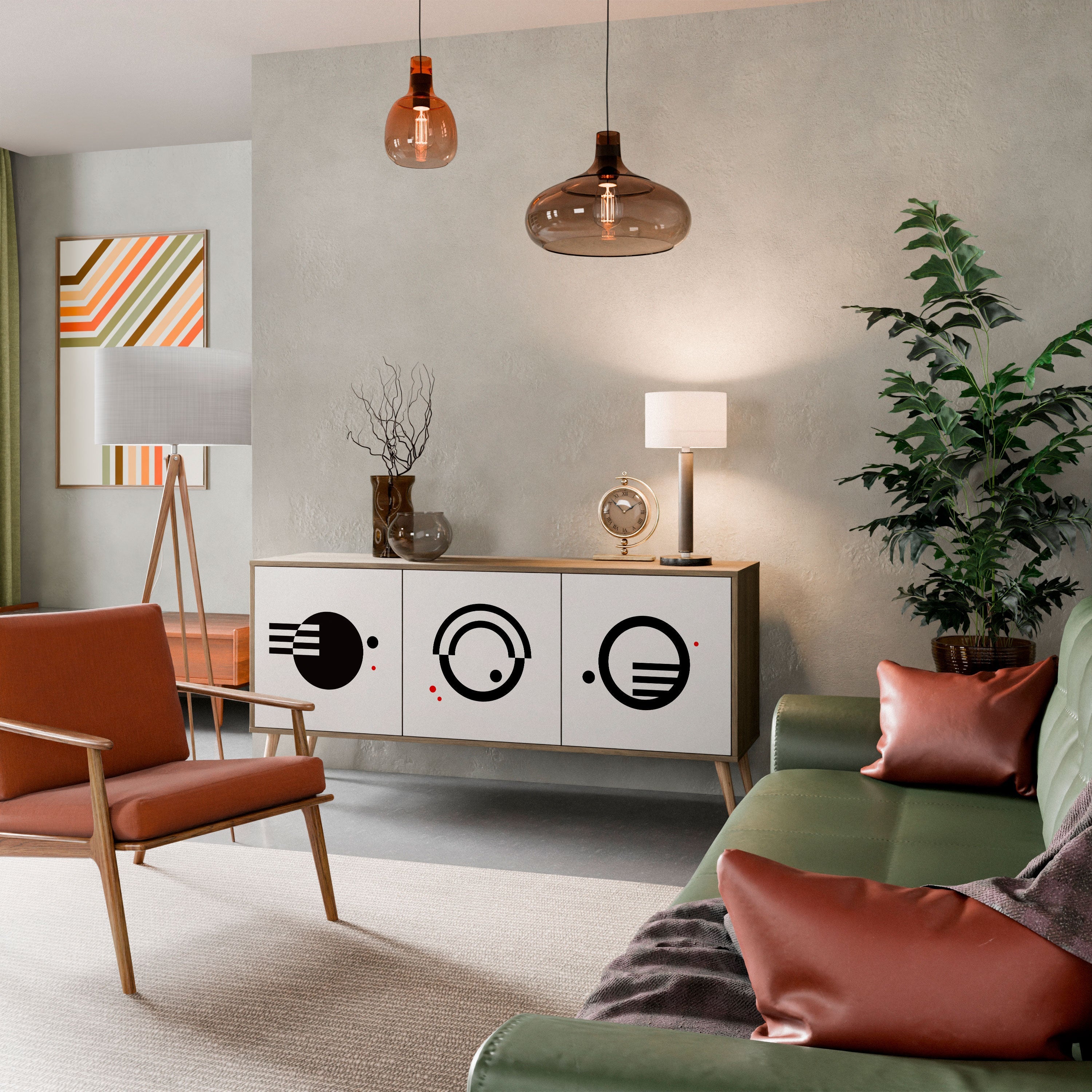 SCHWARZ-WEISS-KOMBINATION 3-türiges Sideboard in Eichenoptik
