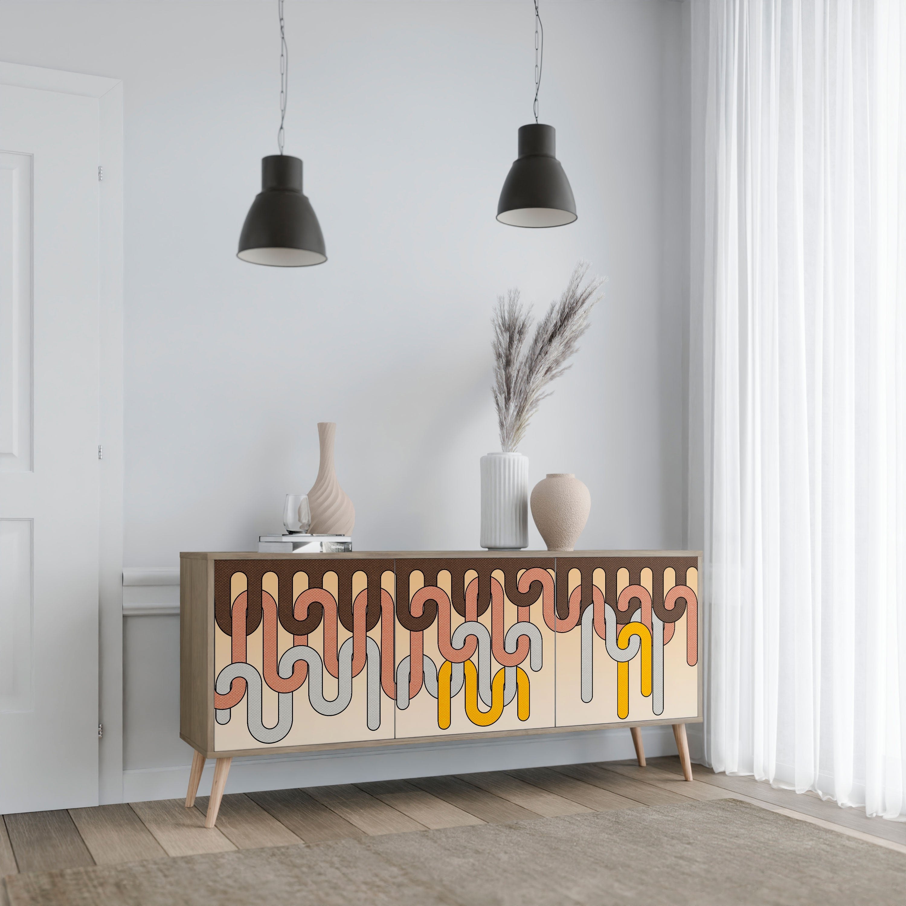 COLORFUL STRINGS 3-türiges Sideboard in Eichenoptik