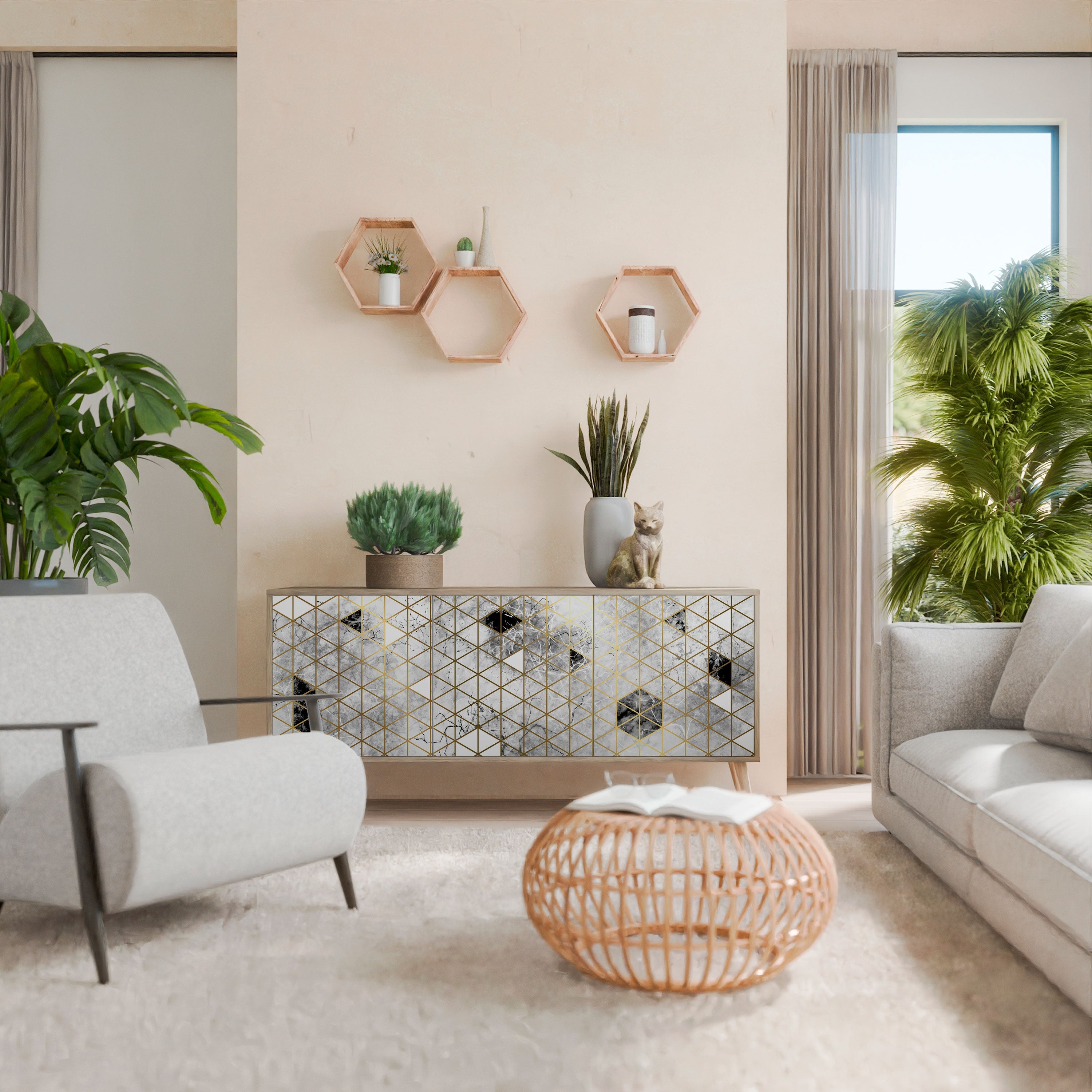 ASHEN ARIA 3-türiges Sideboard in Eichenoptik