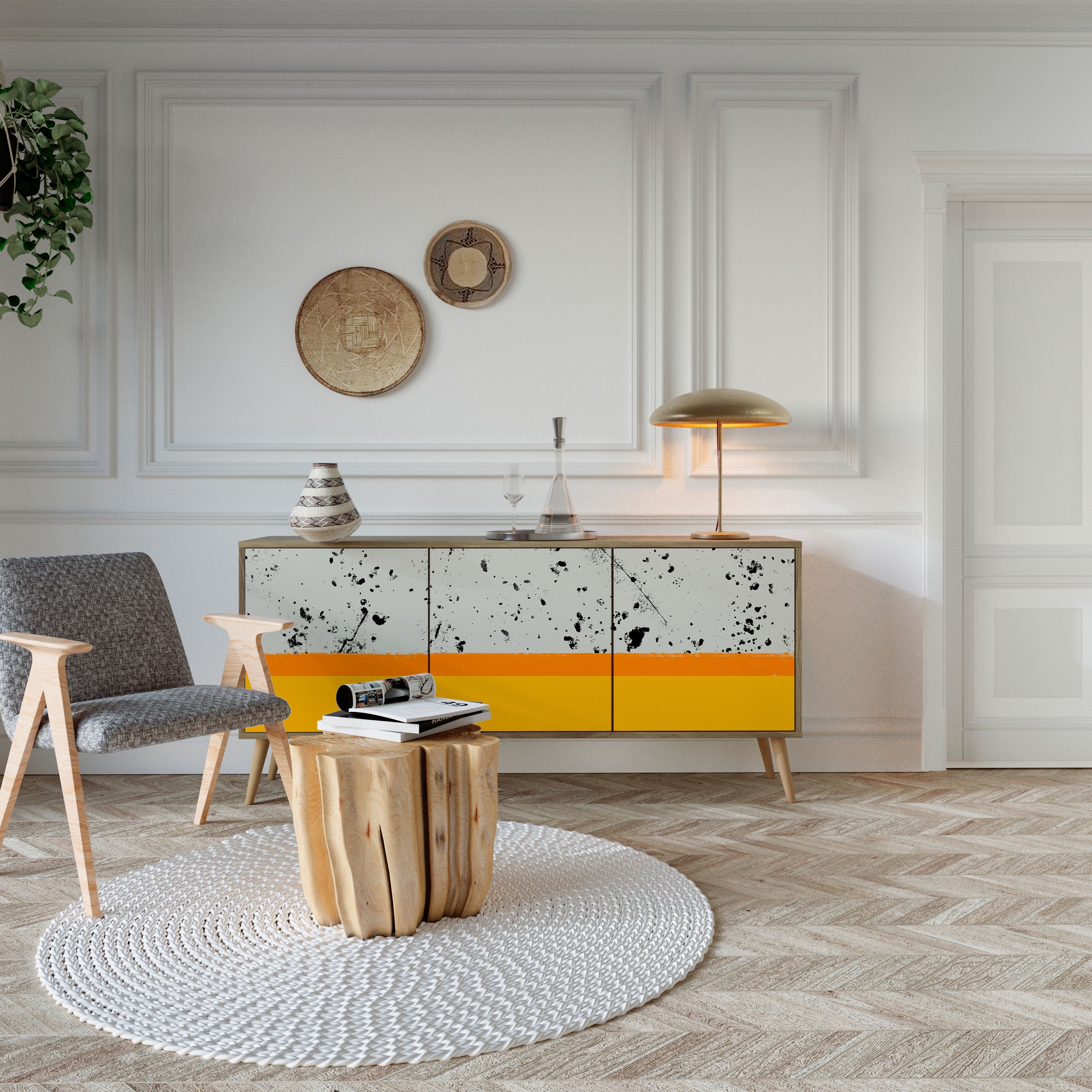 DYED BY ORANGE 3-türiges Sideboard in Eichenoptik