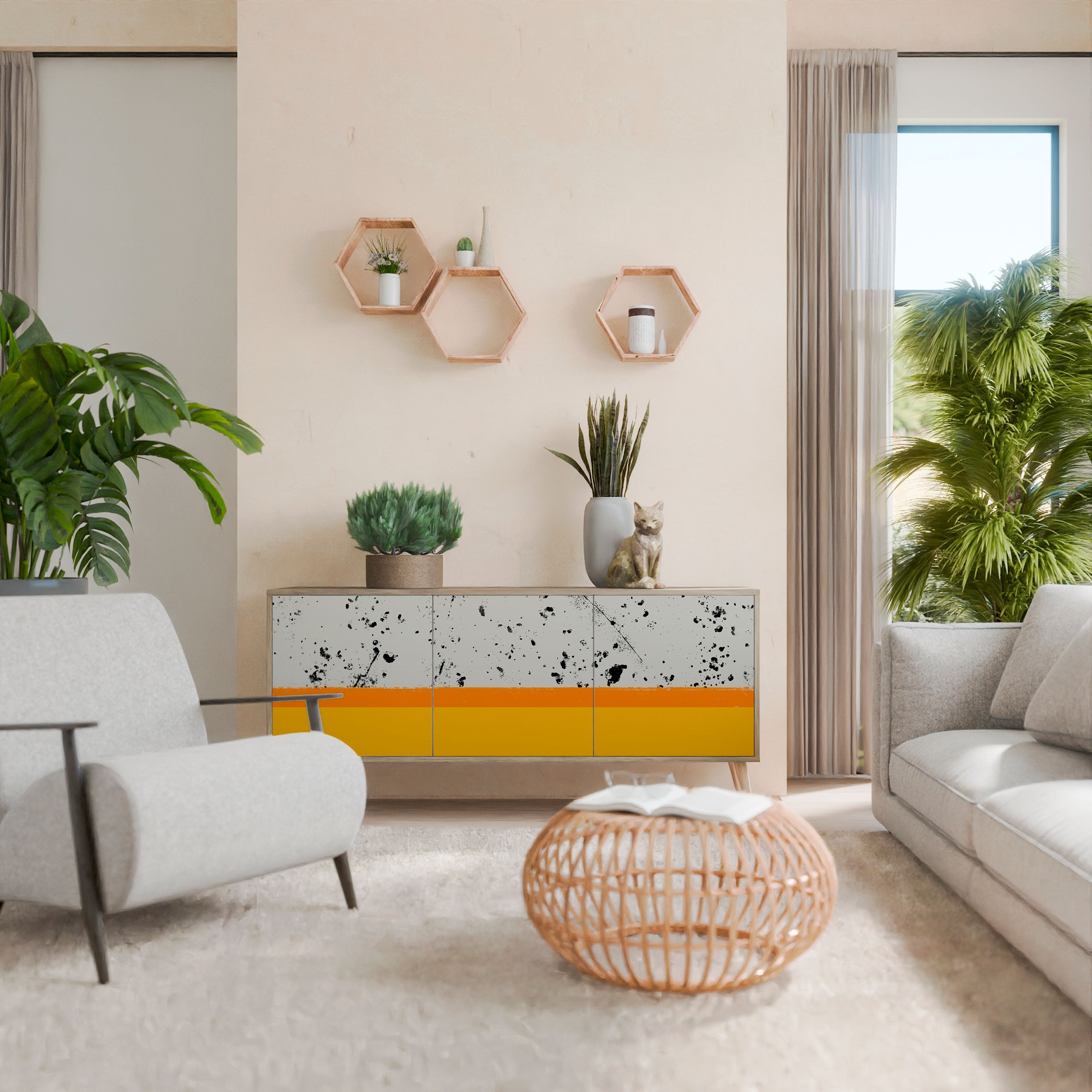 DYED BY ORANGE 3-türiges Sideboard in Eichenoptik