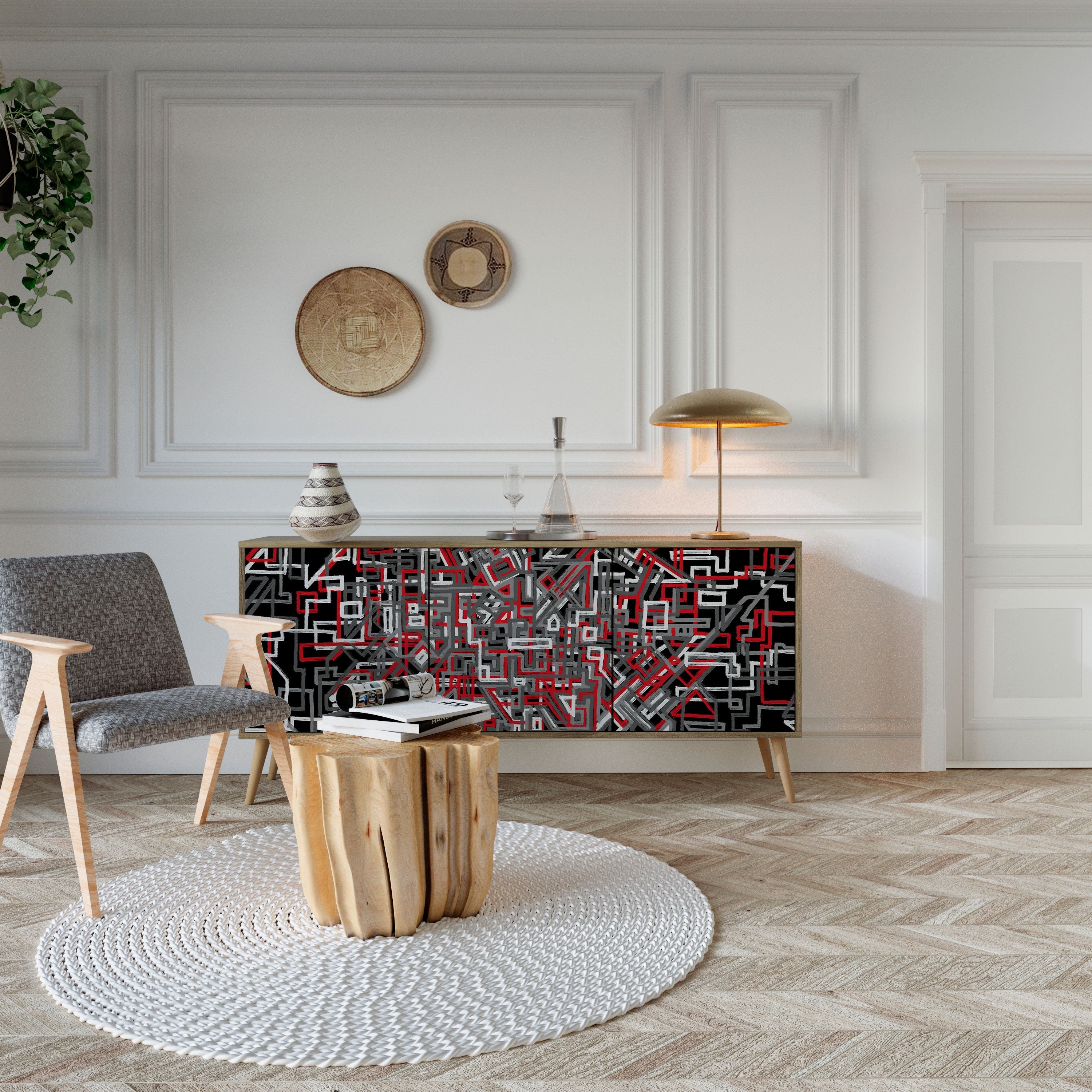 BROKEN LINES 3-türiges Sideboard in Eichenoptik