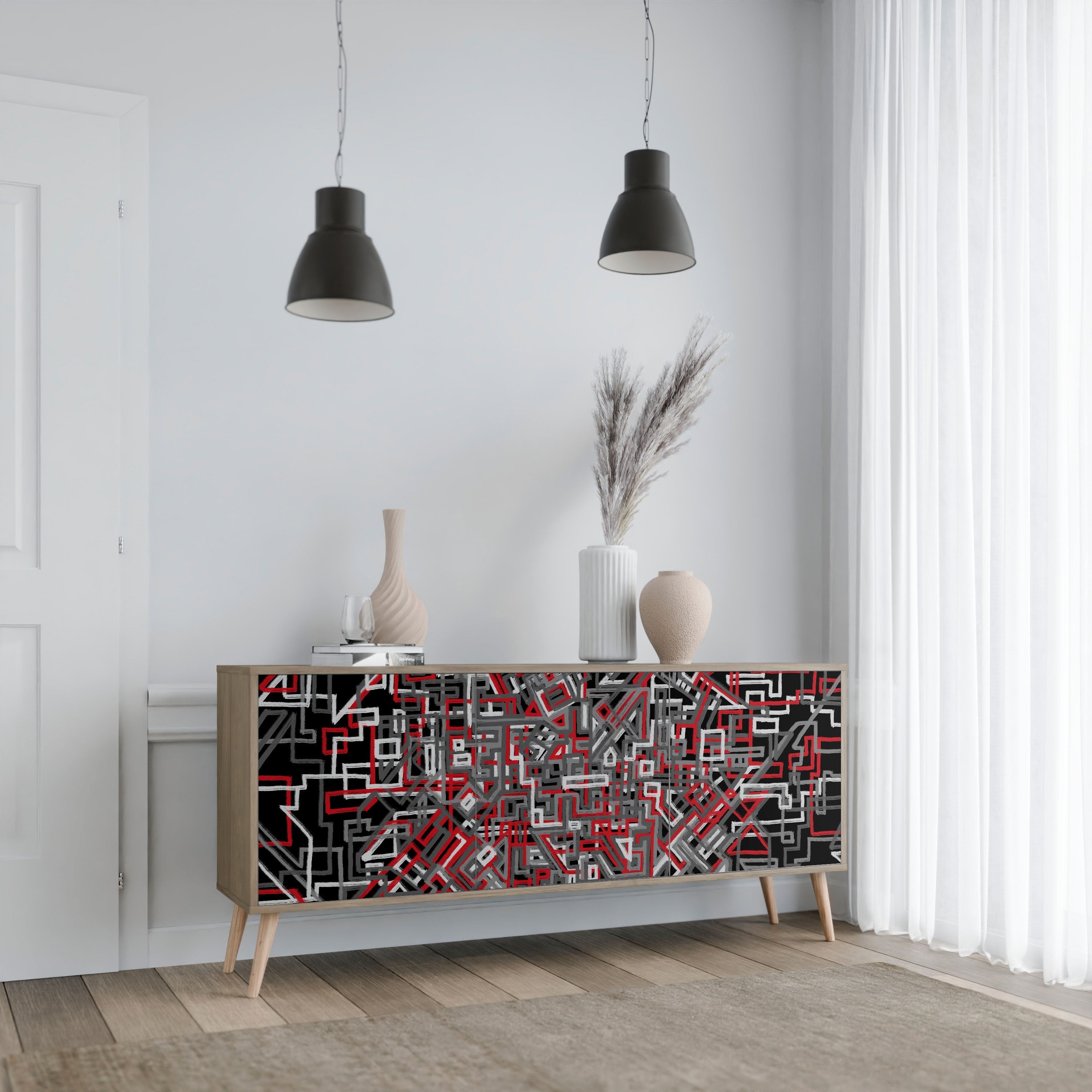 BROKEN LINES 3-türiges Sideboard in Eichenoptik