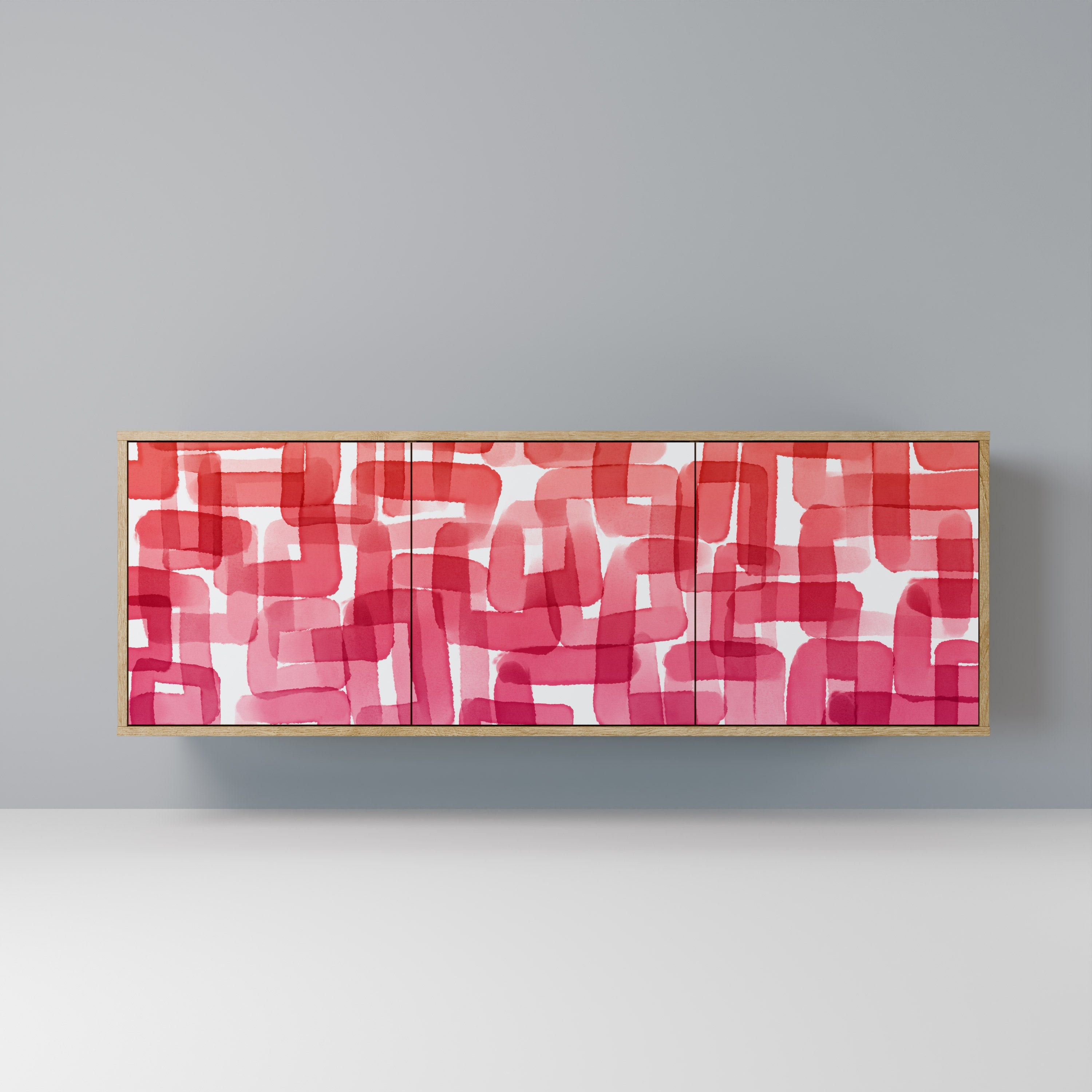 KALEIDOSKOPISCHES KUBISMUS-Sideboard mit 3 Türen in Eichenoptik