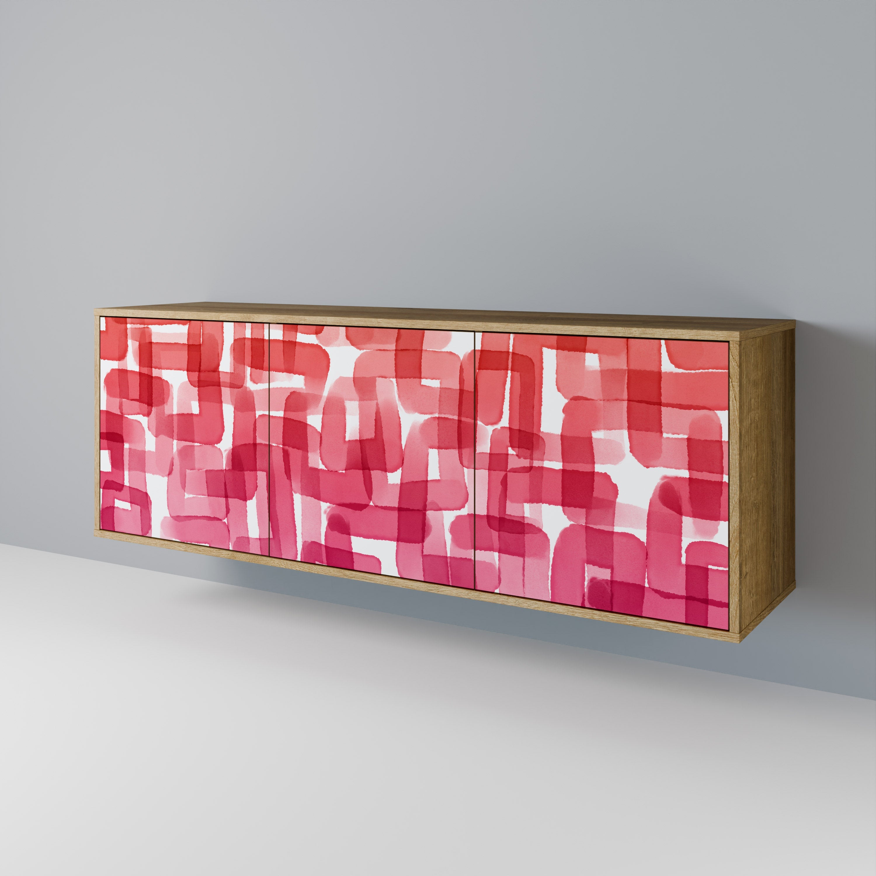 KALEIDOSKOPISCHES KUBISMUS-Sideboard mit 3 Türen in Eichenoptik
