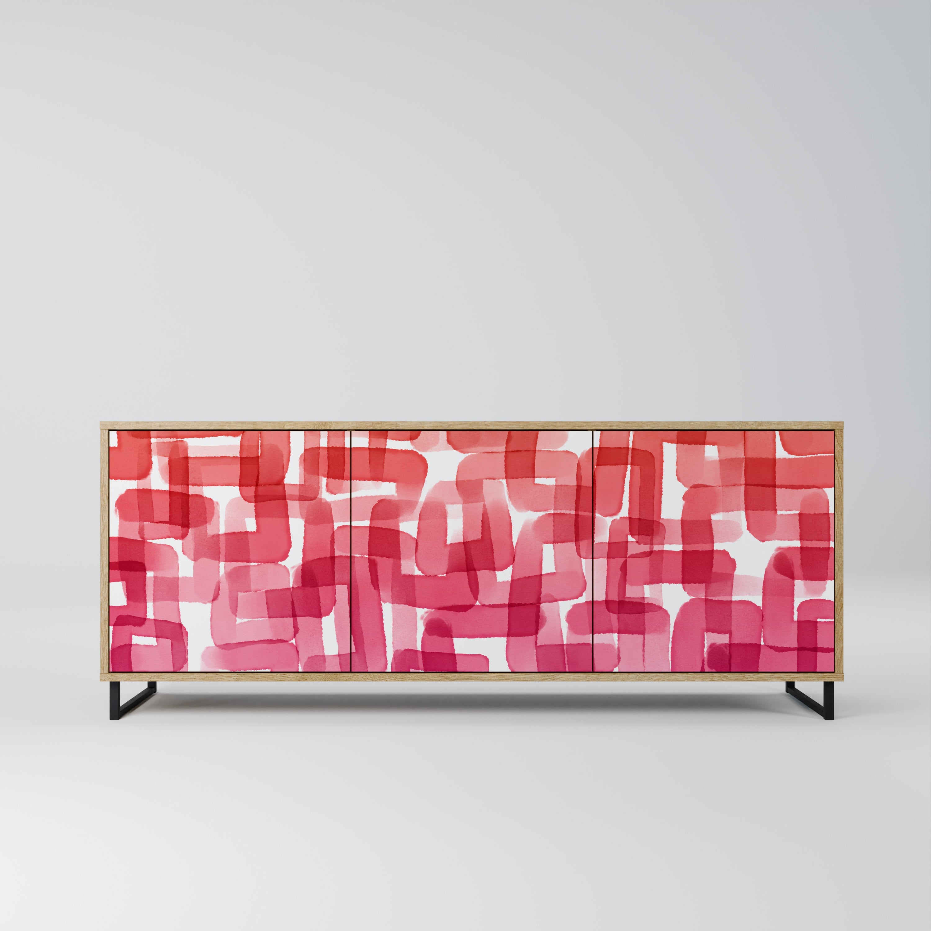 KALEIDOSKOPISCHES KUBISMUS-Sideboard mit 3 Türen in Eichenoptik