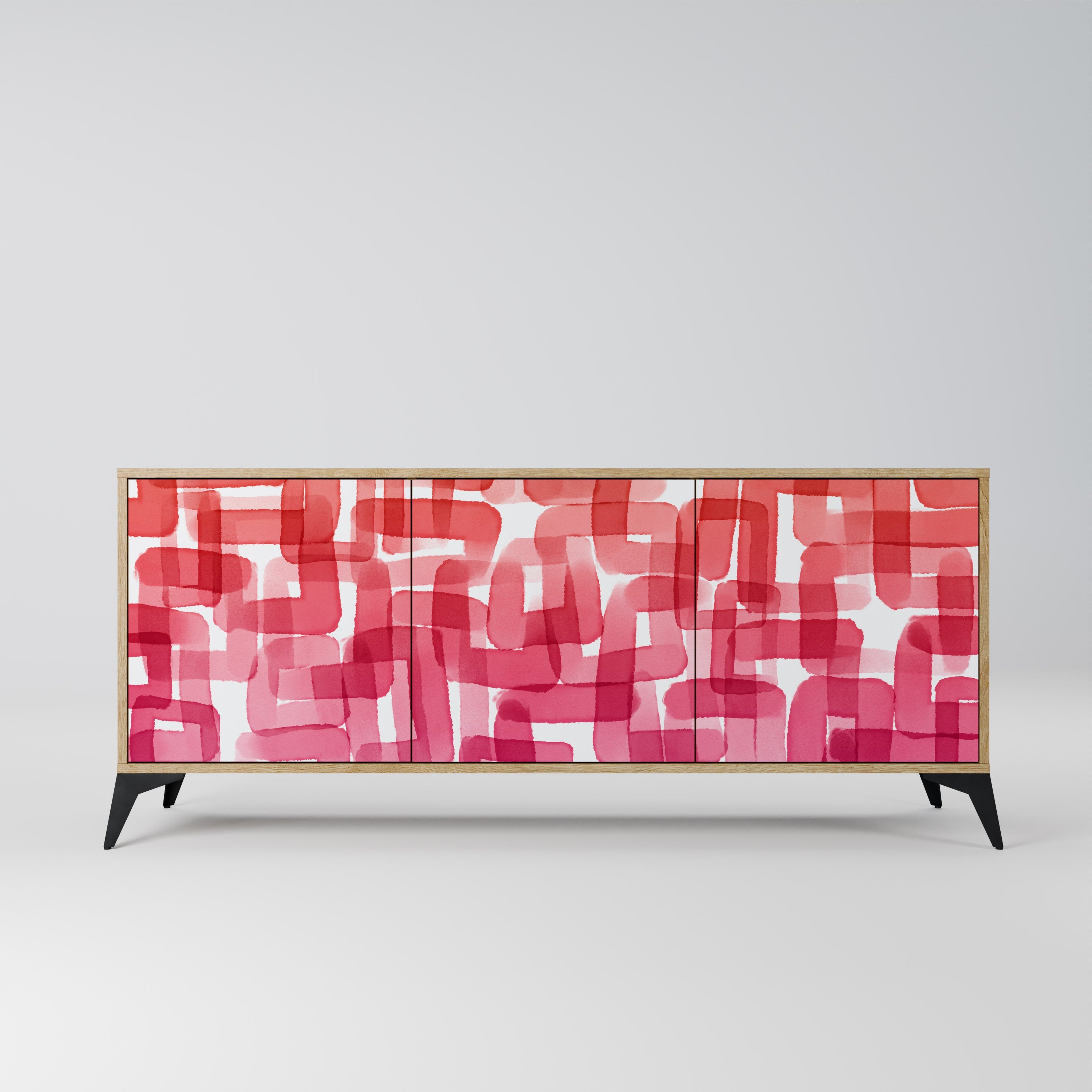 KALEIDOSKOPISCHES KUBISMUS-Sideboard mit 3 Türen in Eichenoptik