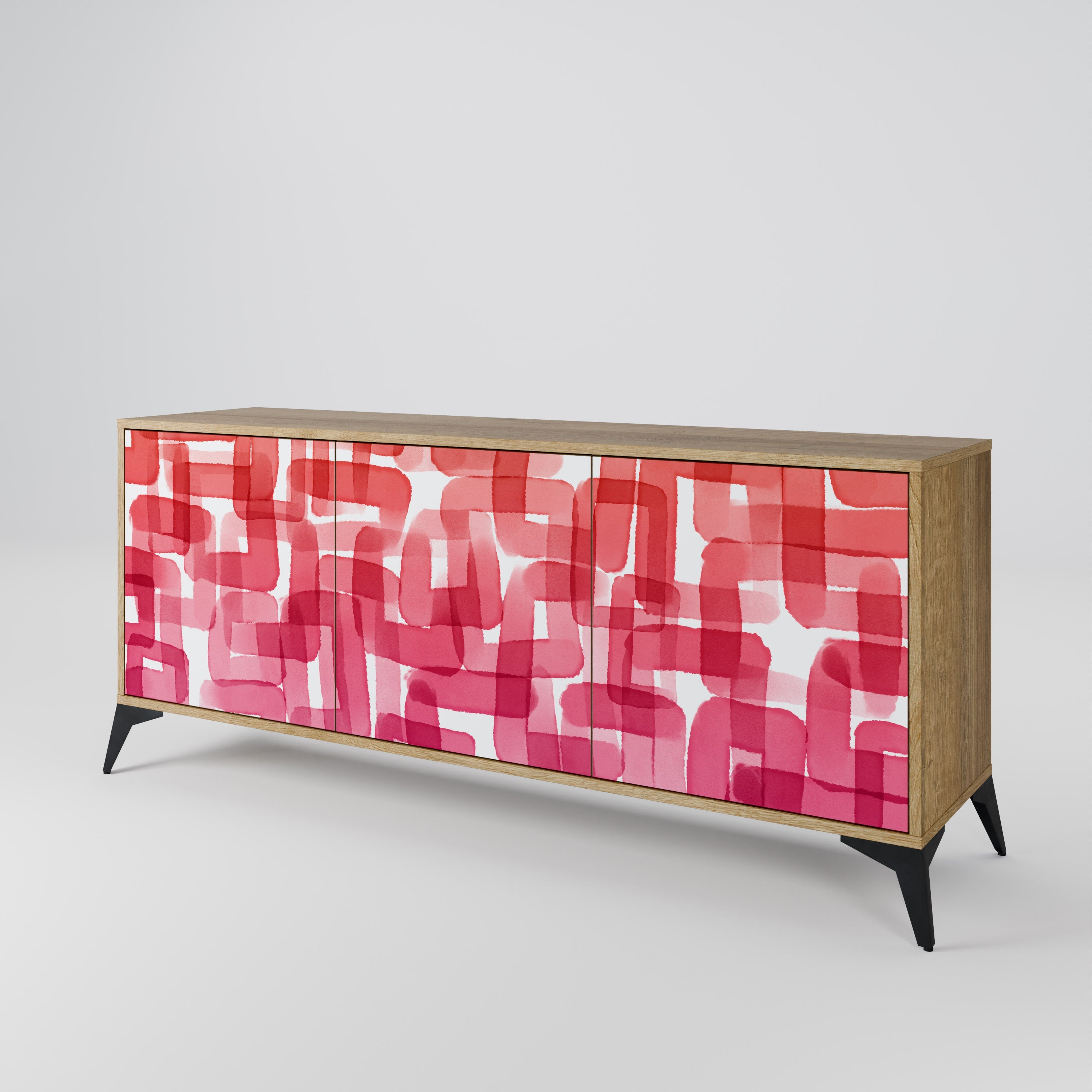 KALEIDOSKOPISCHES KUBISMUS-Sideboard mit 3 Türen in Eichenoptik