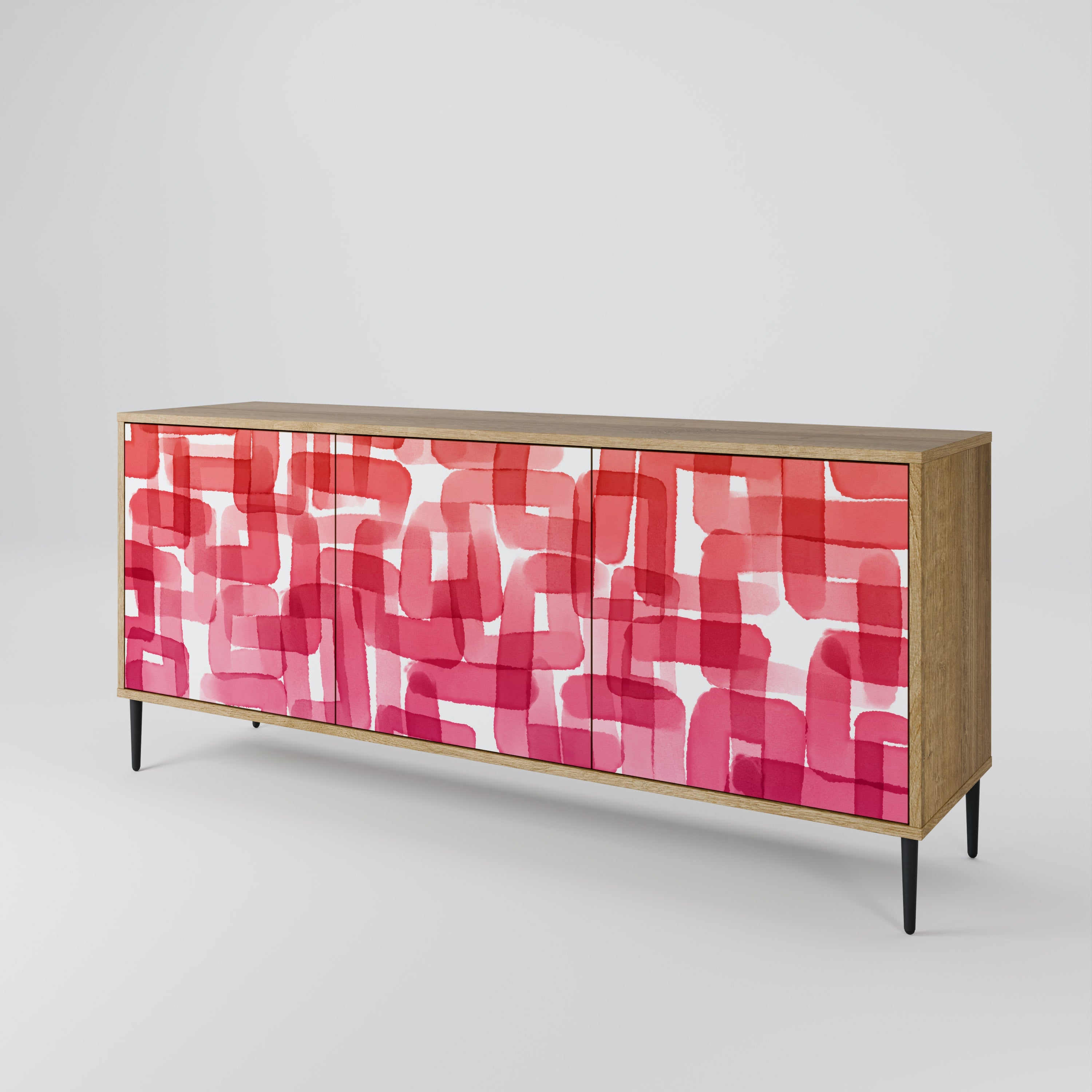 KALEIDOSKOPISCHES KUBISMUS-Sideboard mit 3 Türen in Eichenoptik