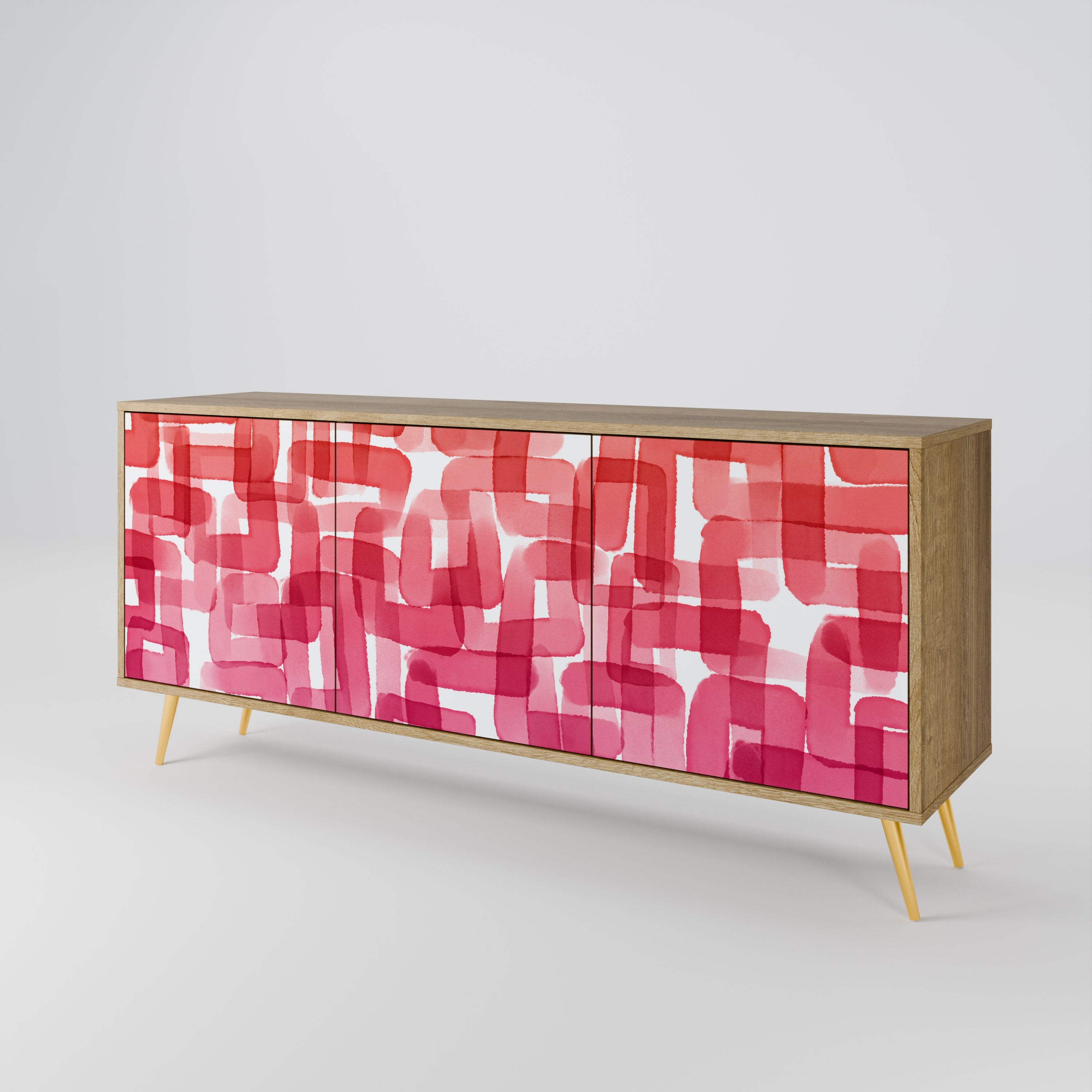 KALEIDOSKOPISCHES KUBISMUS-Sideboard mit 3 Türen in Eichenoptik