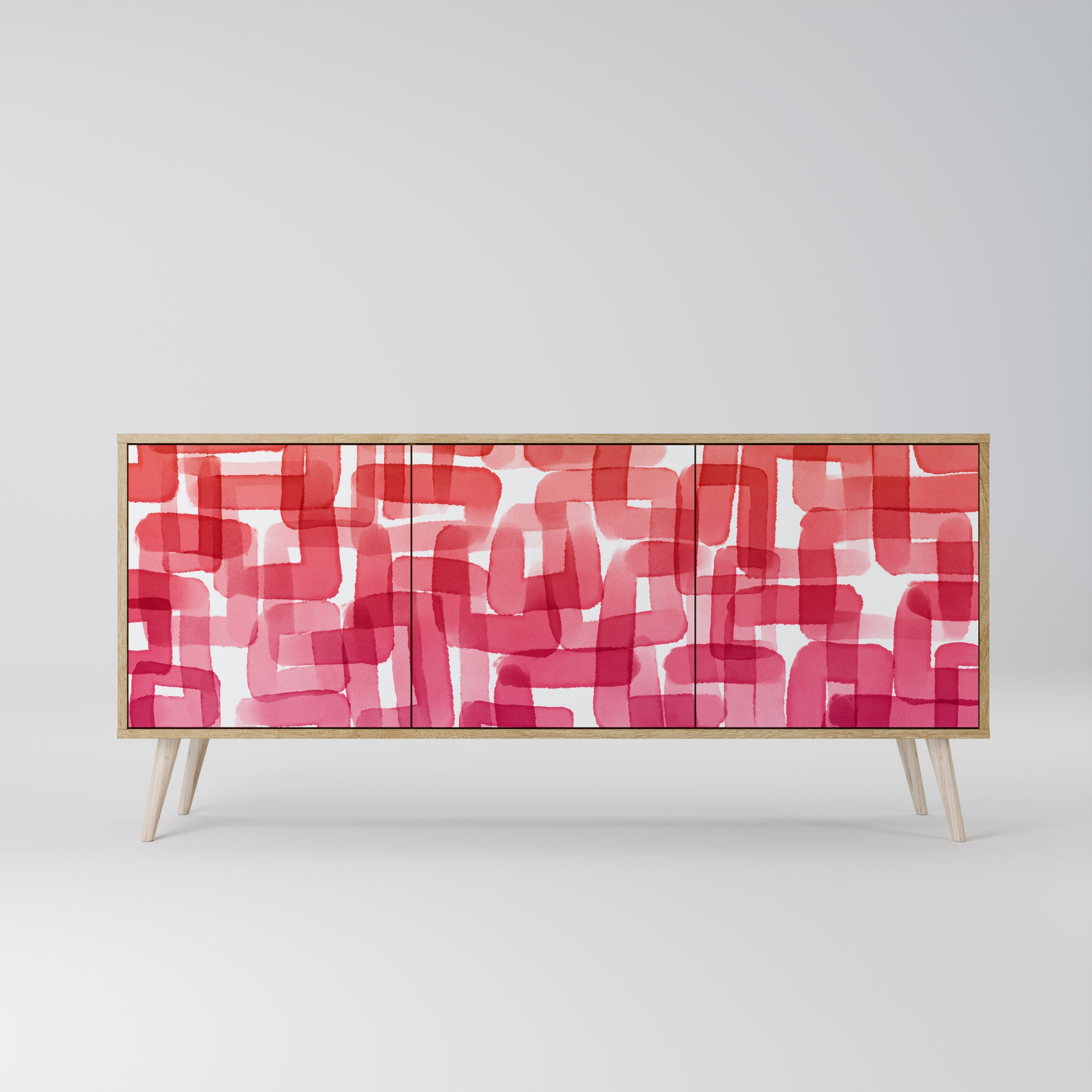 KALEIDOSKOPISCHES KUBISMUS-Sideboard mit 3 Türen in Eichenoptik