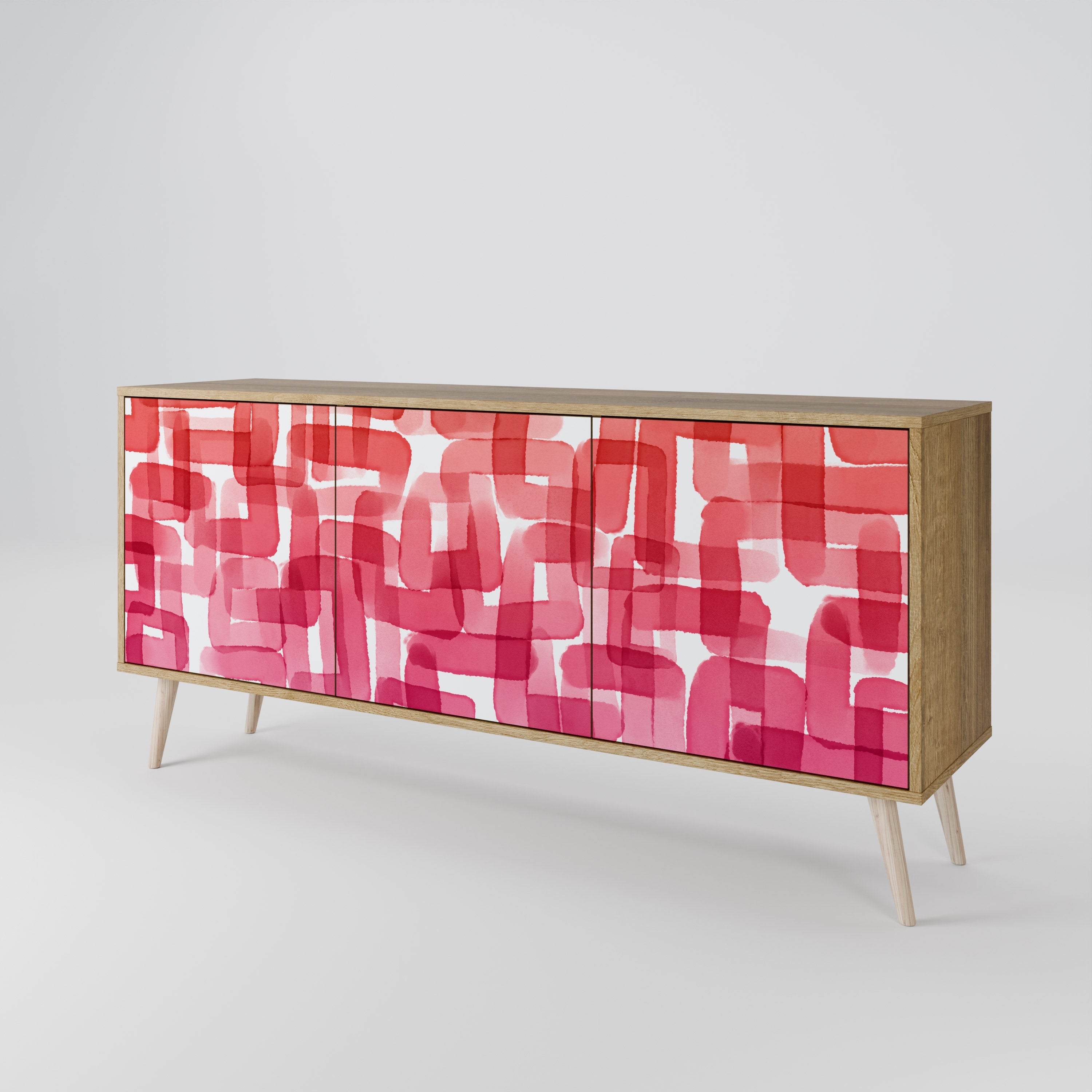 KALEIDOSKOPISCHES KUBISMUS-Sideboard mit 3 Türen in Eichenoptik
