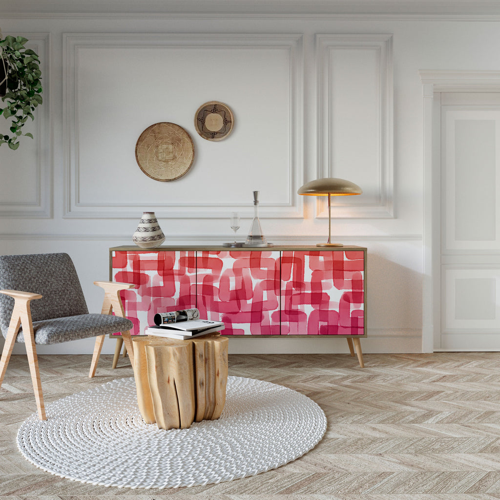 KALEIDOSKOPISCHES KUBISMUS-Sideboard mit 3 Türen in Eichenoptik