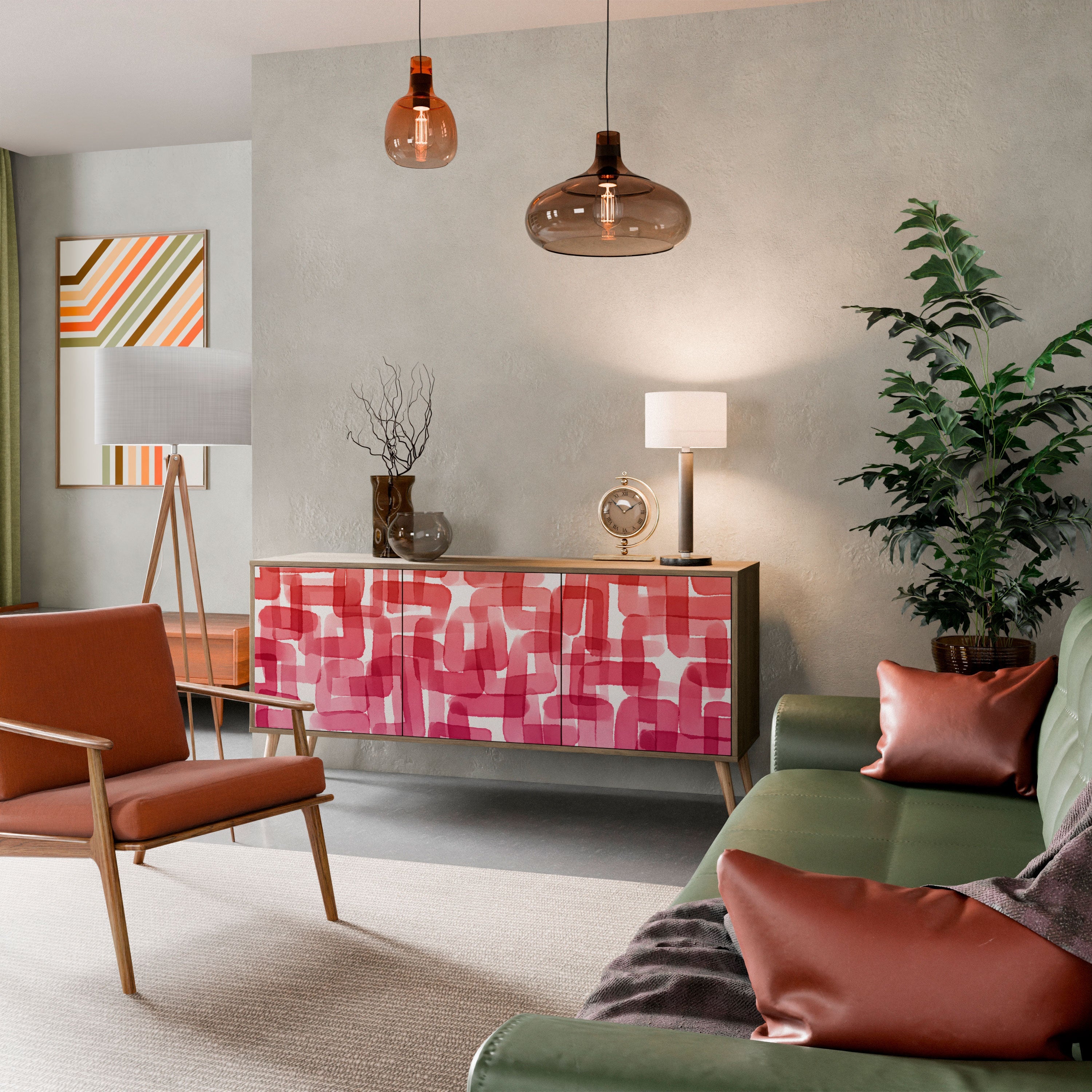 KALEIDOSKOPISCHES KUBISMUS-Sideboard mit 3 Türen in Eichenoptik