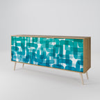 TURQUOISE RECTANGLES 3-Door Sideboard in Oak Effect