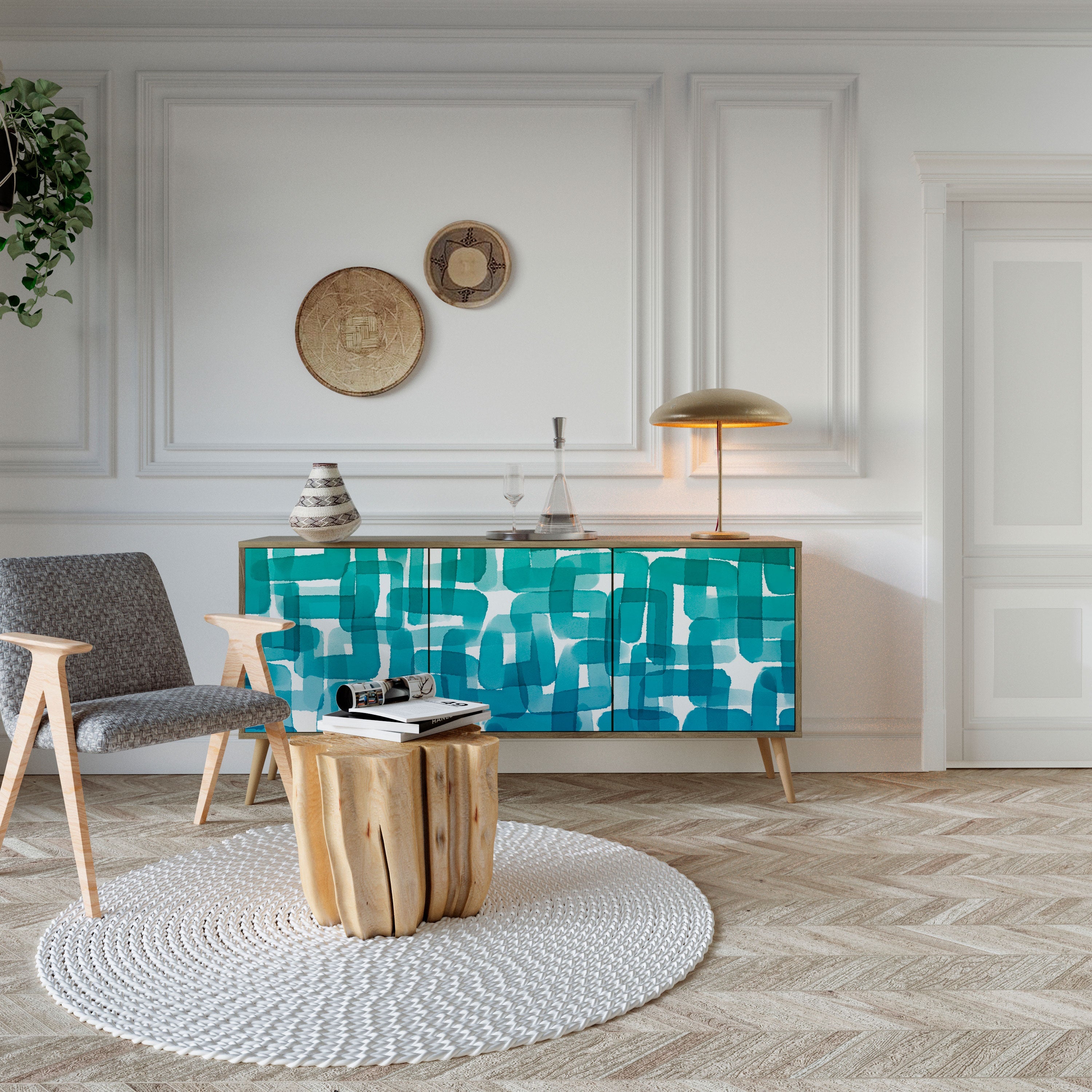 TURQUOISE RECTANGLES 3-türiges Sideboard in Eichenoptik