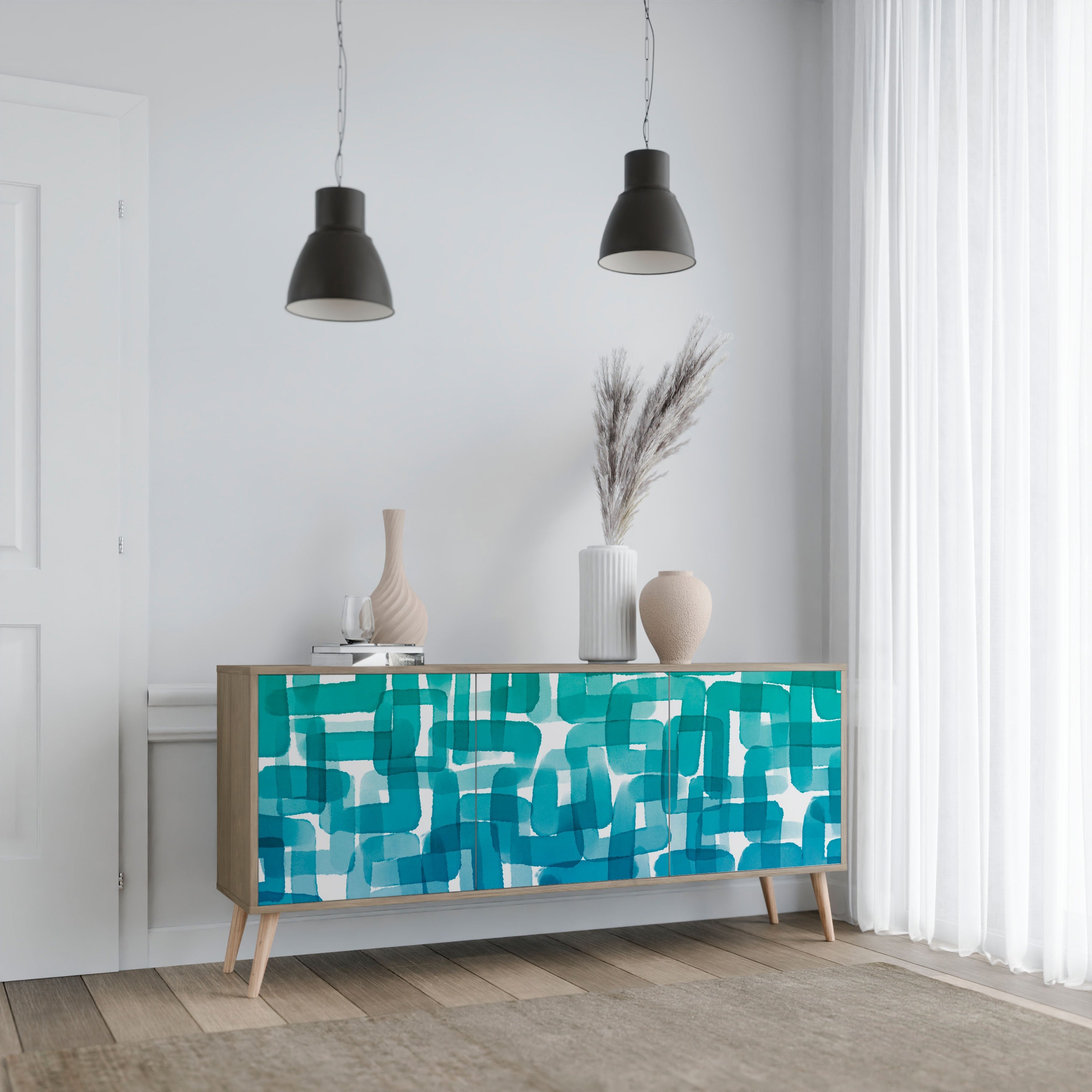 TURQUOISE RECTANGLES 3-türiges Sideboard in Eichenoptik