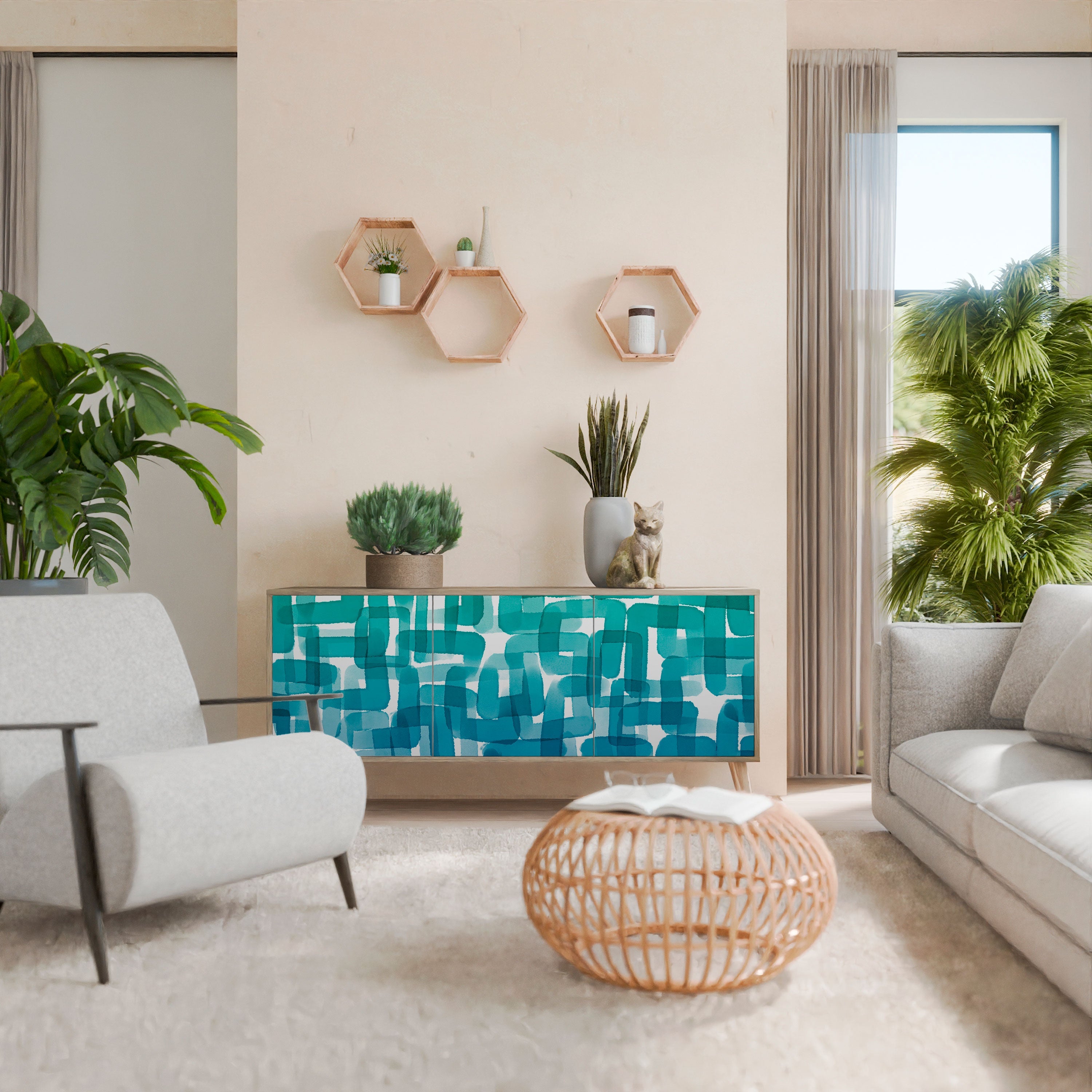 TURQUOISE RECTANGLES 3-türiges Sideboard in Eichenoptik