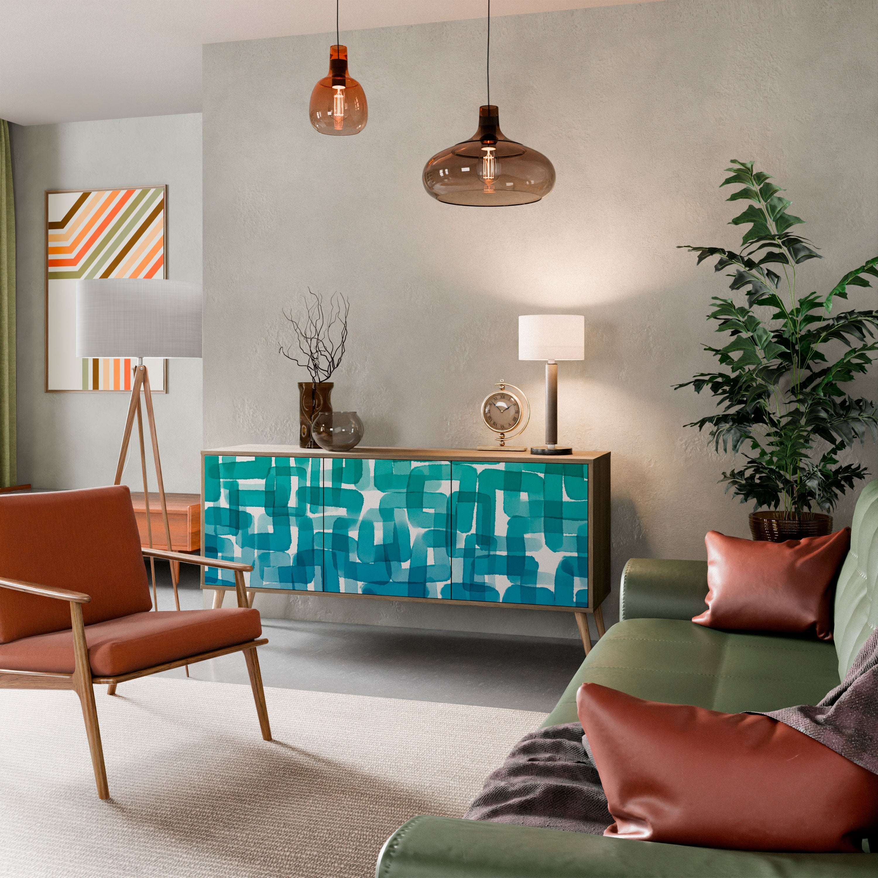 TURQUOISE RECTANGLES 3-türiges Sideboard in Eichenoptik