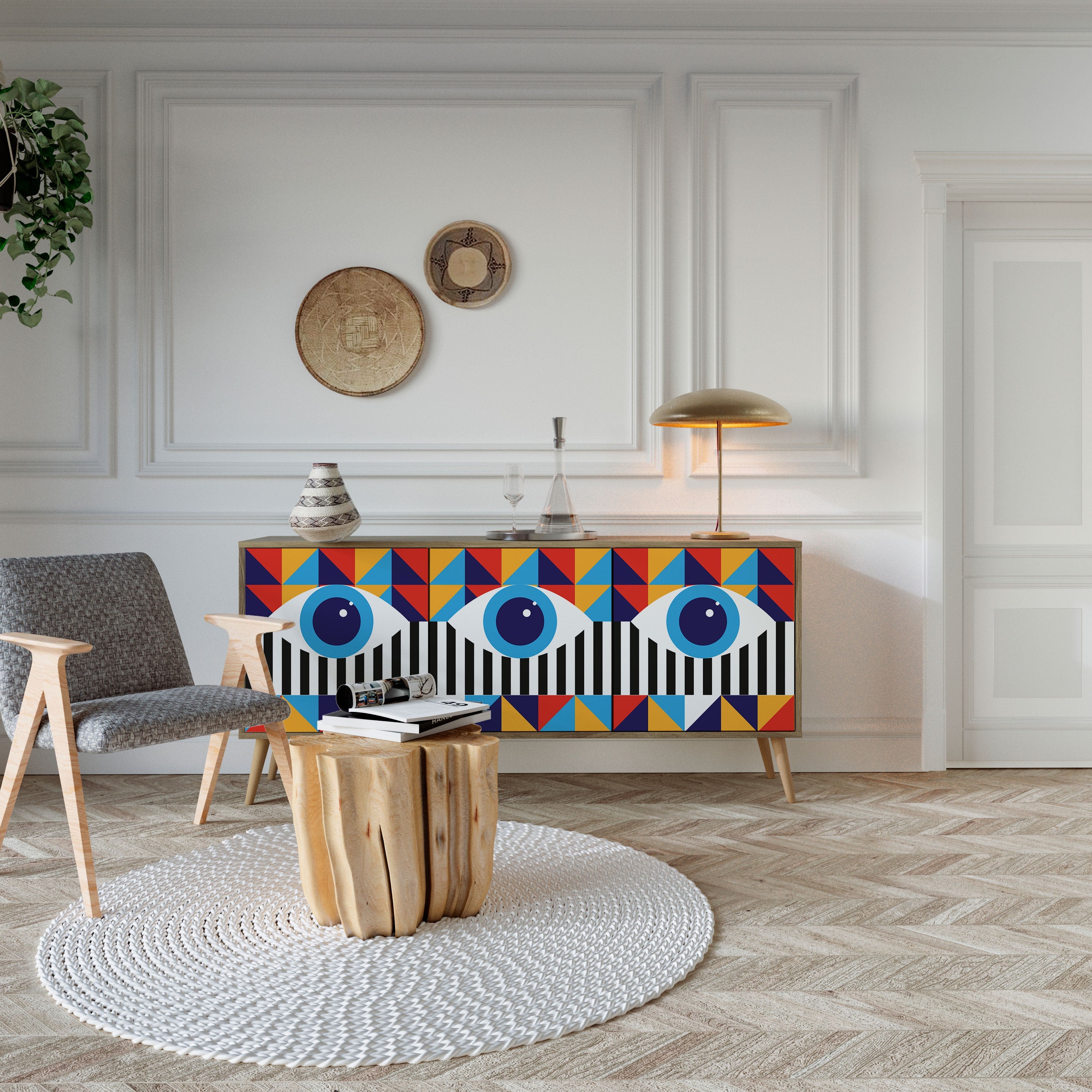ABSTRACTION AND GEOMETRY 3-türiges Sideboard in Eichenoptik
