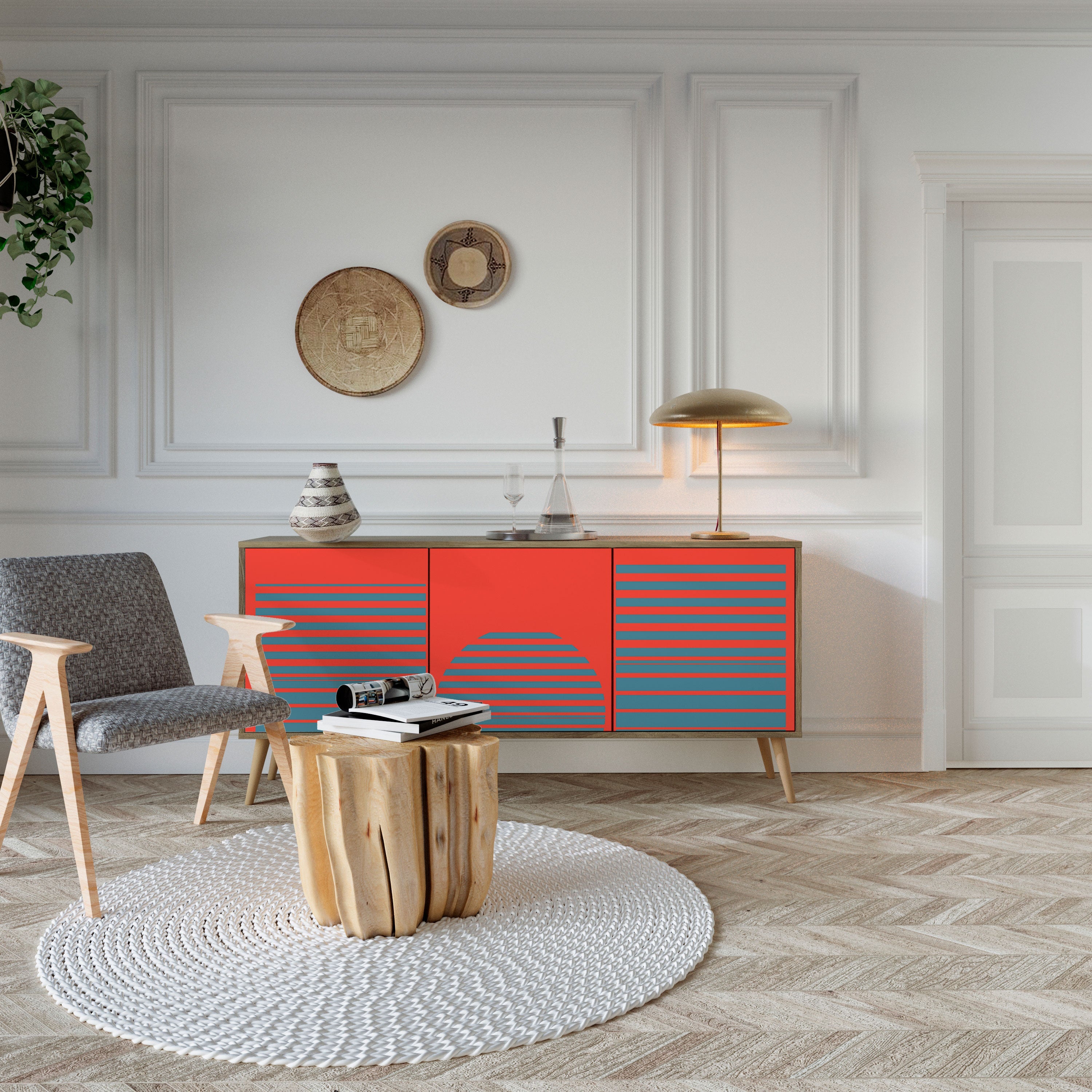 RISING GEOMETRY STARS 3-türiges Sideboard in Eichenoptik