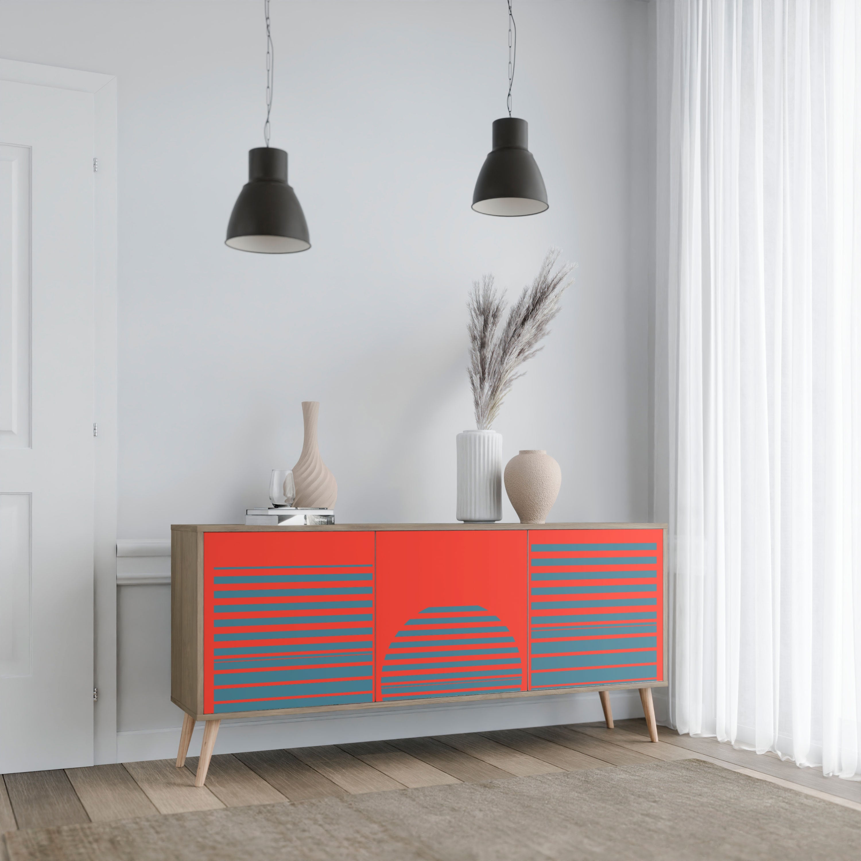 RISING GEOMETRY STARS 3-türiges Sideboard in Eichenoptik