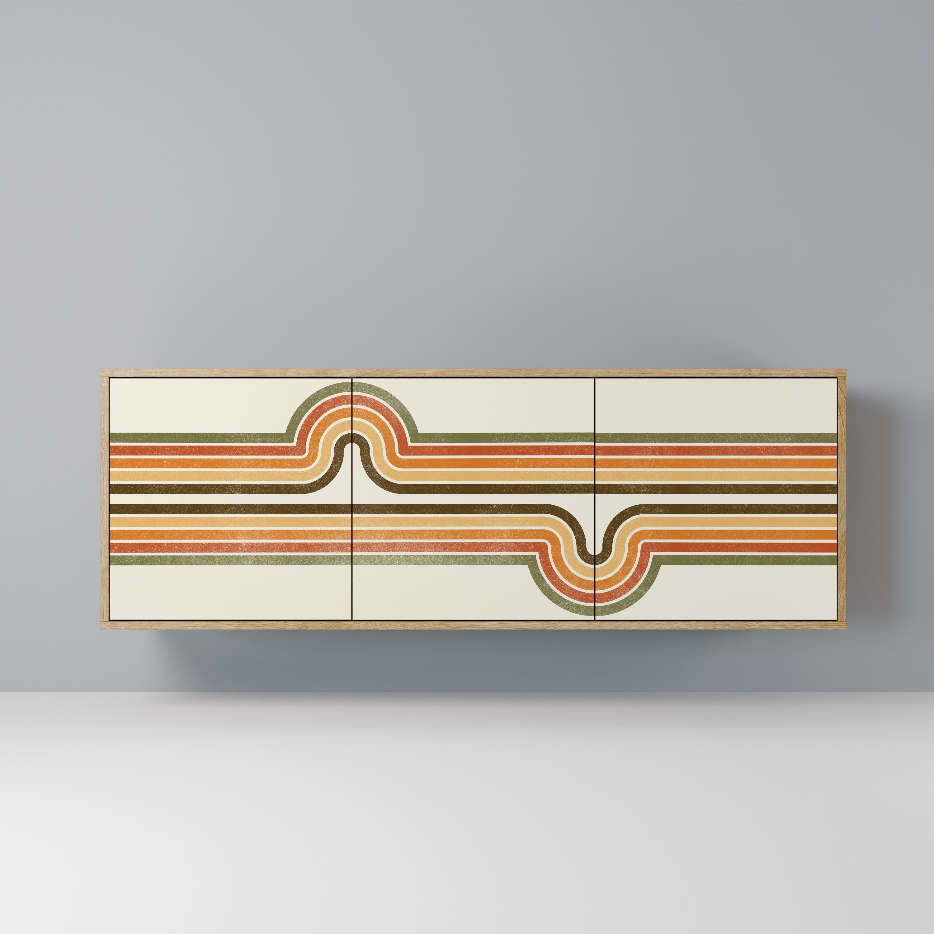 AUSSERGEWÖHNLICHES STREAM 3-türiges Sideboard in Eichenoptik