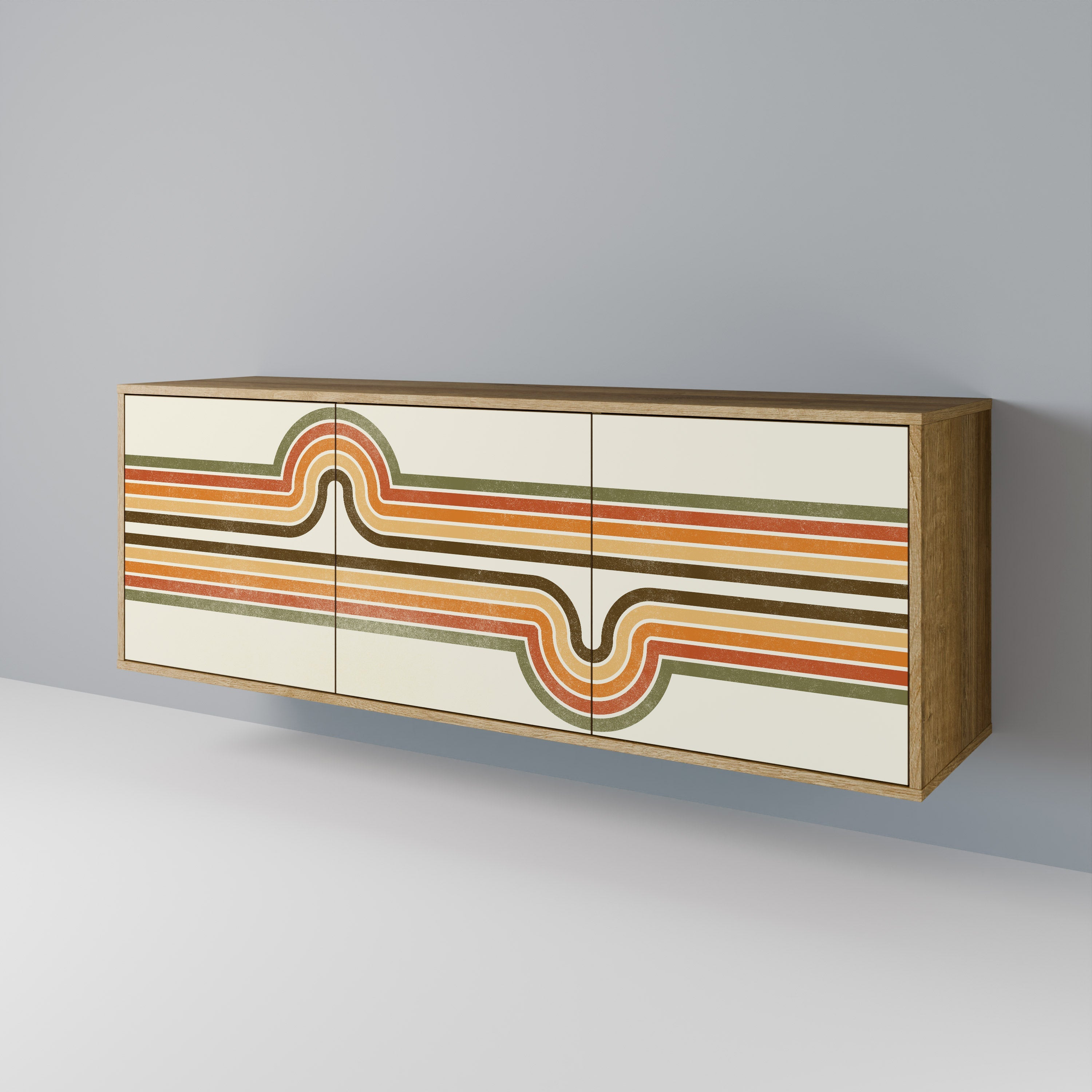 AUSSERGEWÖHNLICHES STREAM 3-türiges Sideboard in Eichenoptik