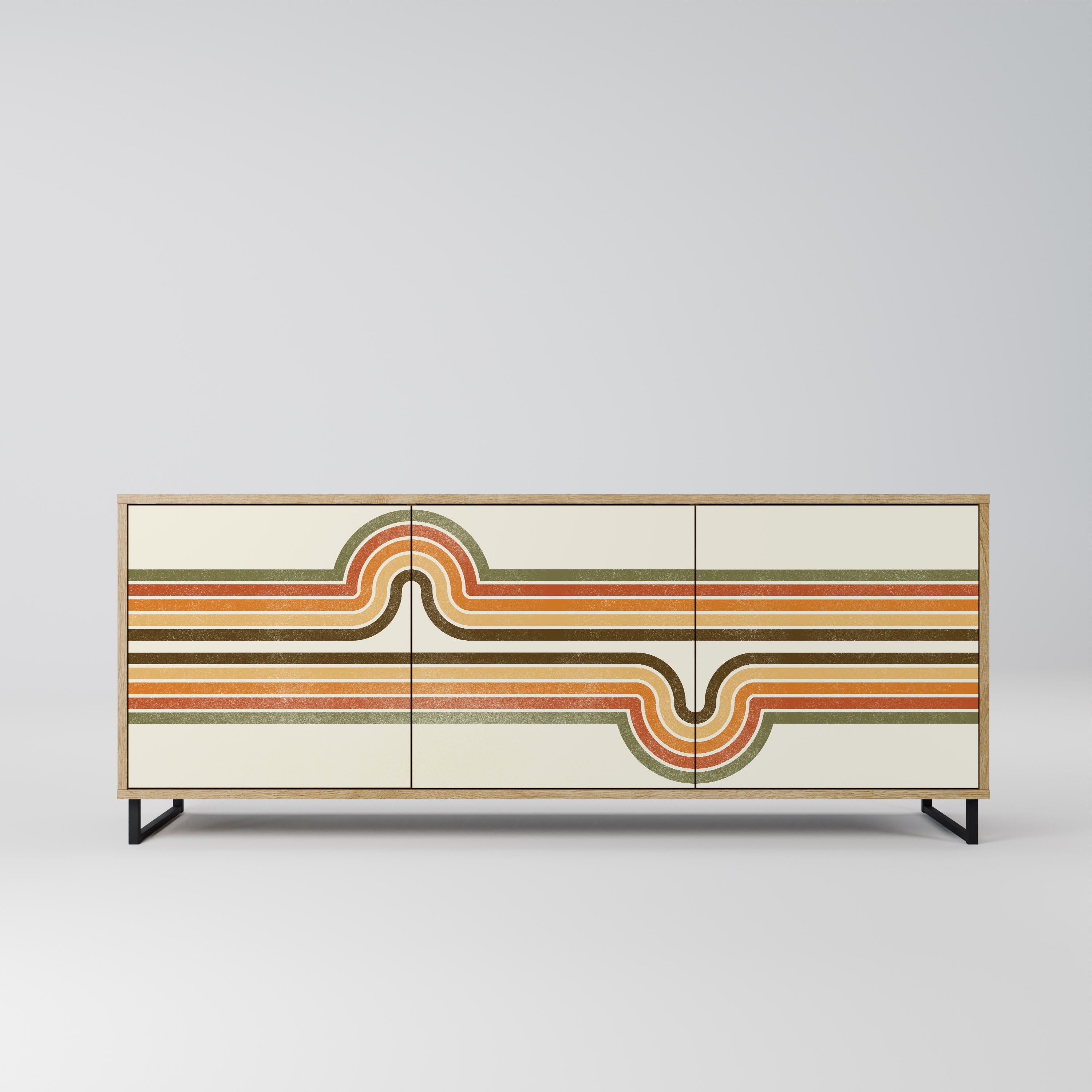 AUSSERGEWÖHNLICHES STREAM 3-türiges Sideboard in Eichenoptik