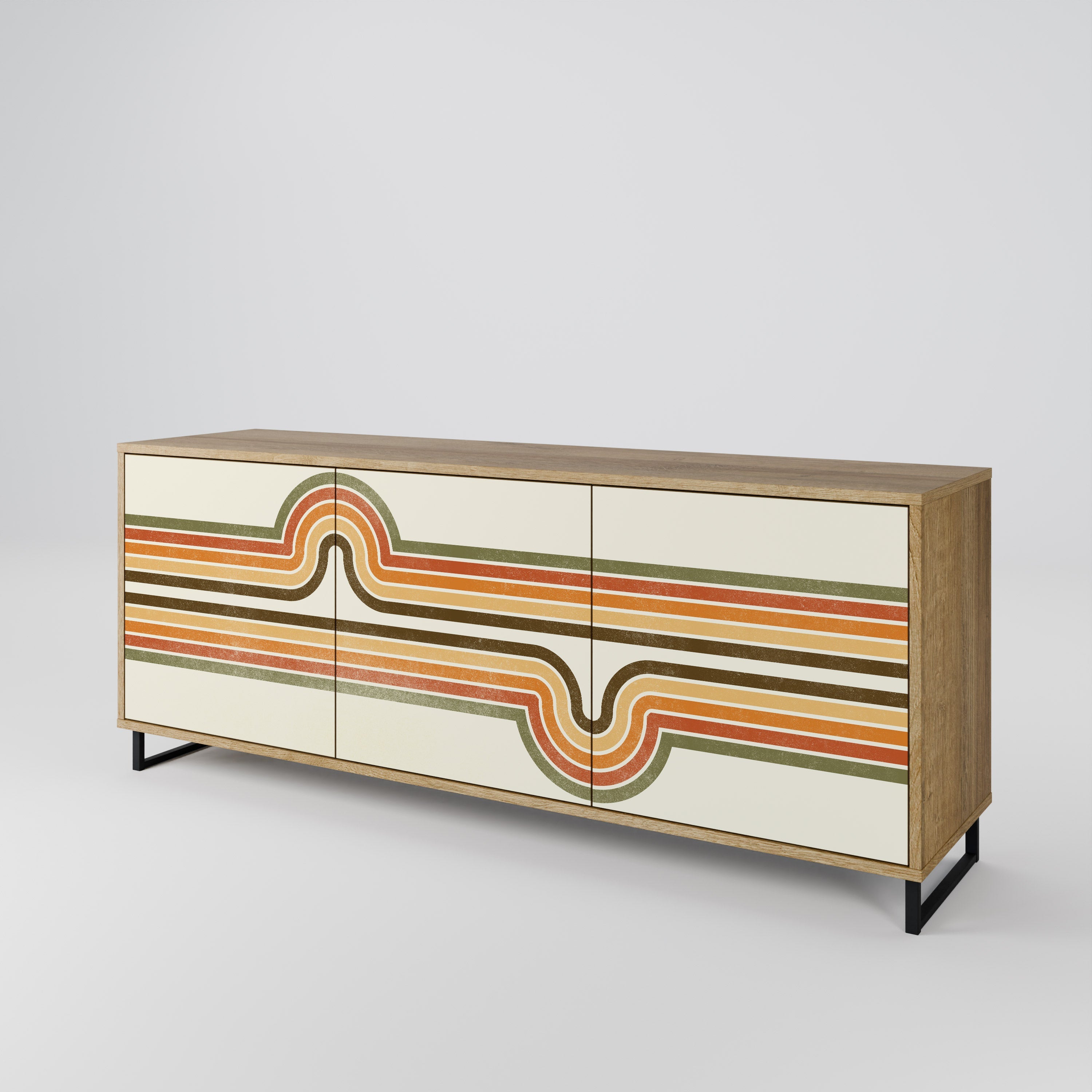 AUSSERGEWÖHNLICHES STREAM 3-türiges Sideboard in Eichenoptik