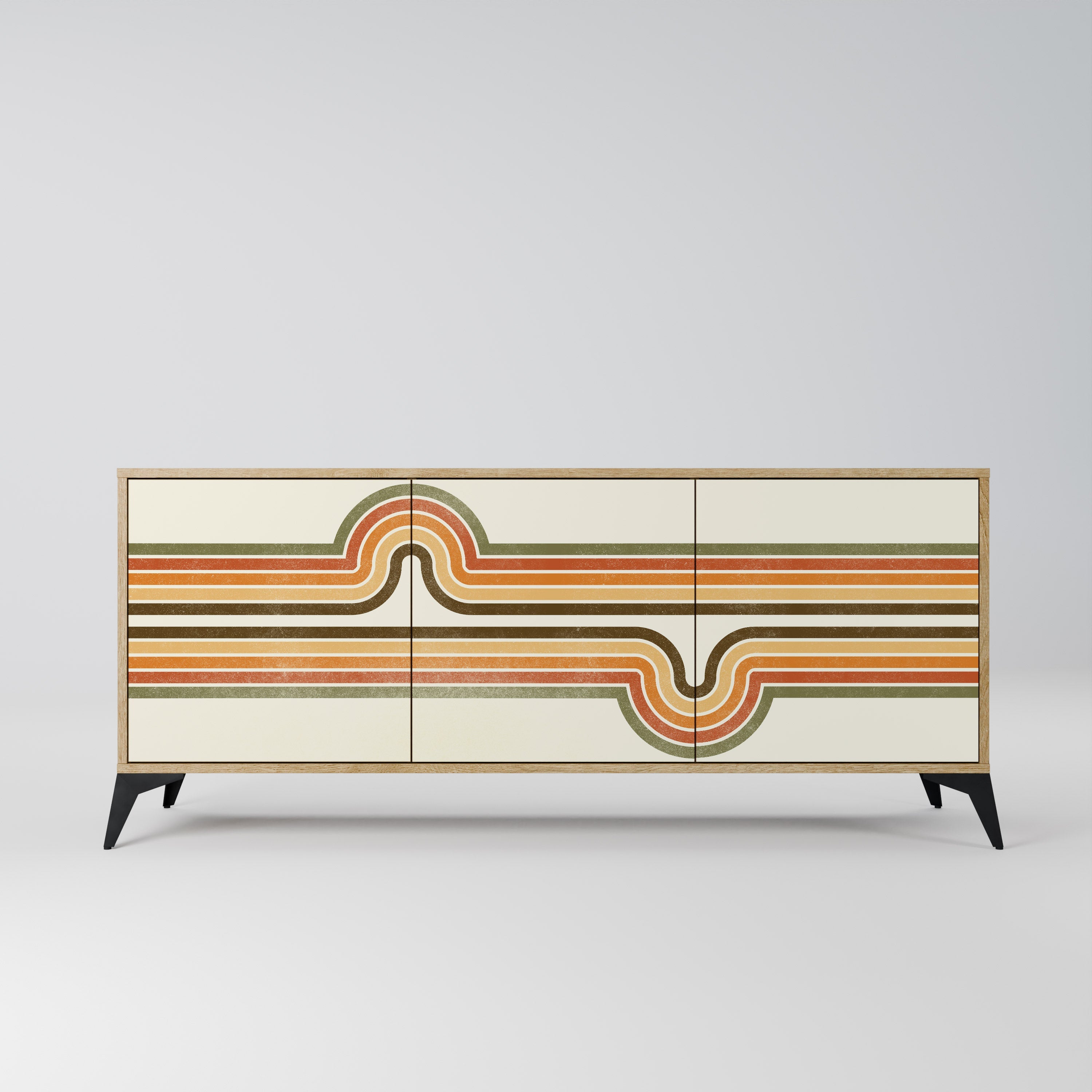 AUSSERGEWÖHNLICHES STREAM 3-türiges Sideboard in Eichenoptik