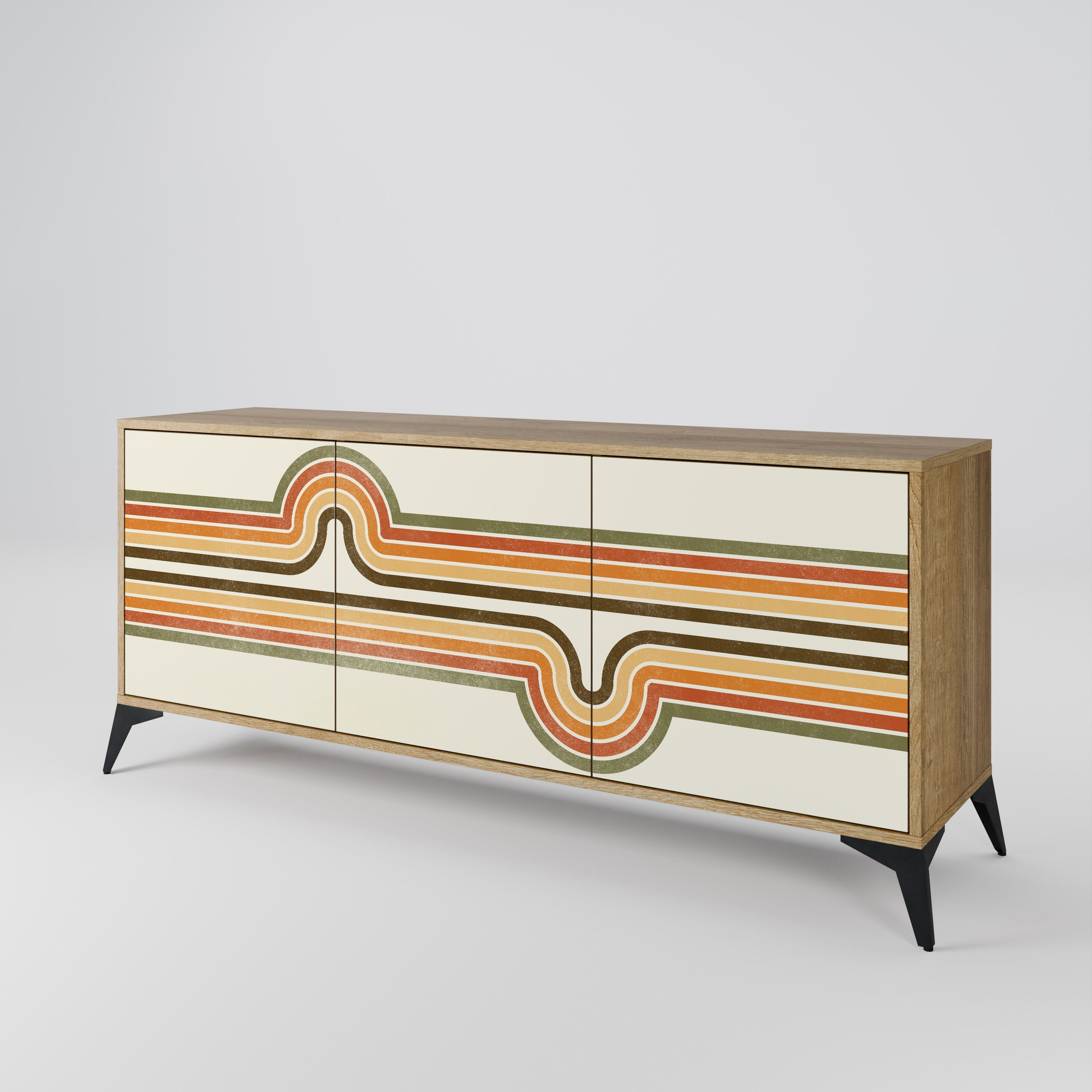 AUSSERGEWÖHNLICHES STREAM 3-türiges Sideboard in Eichenoptik