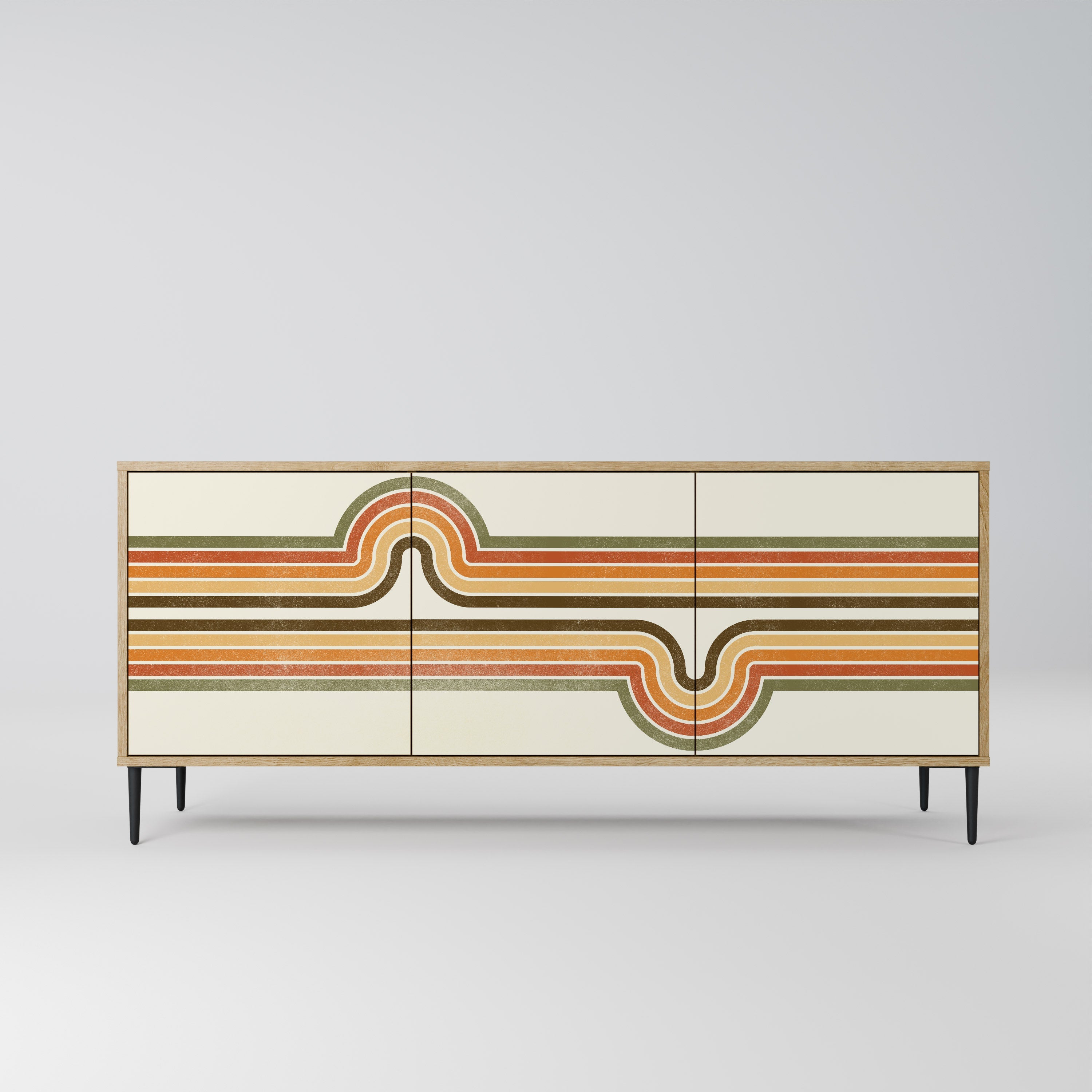 AUSSERGEWÖHNLICHES STREAM 3-türiges Sideboard in Eichenoptik