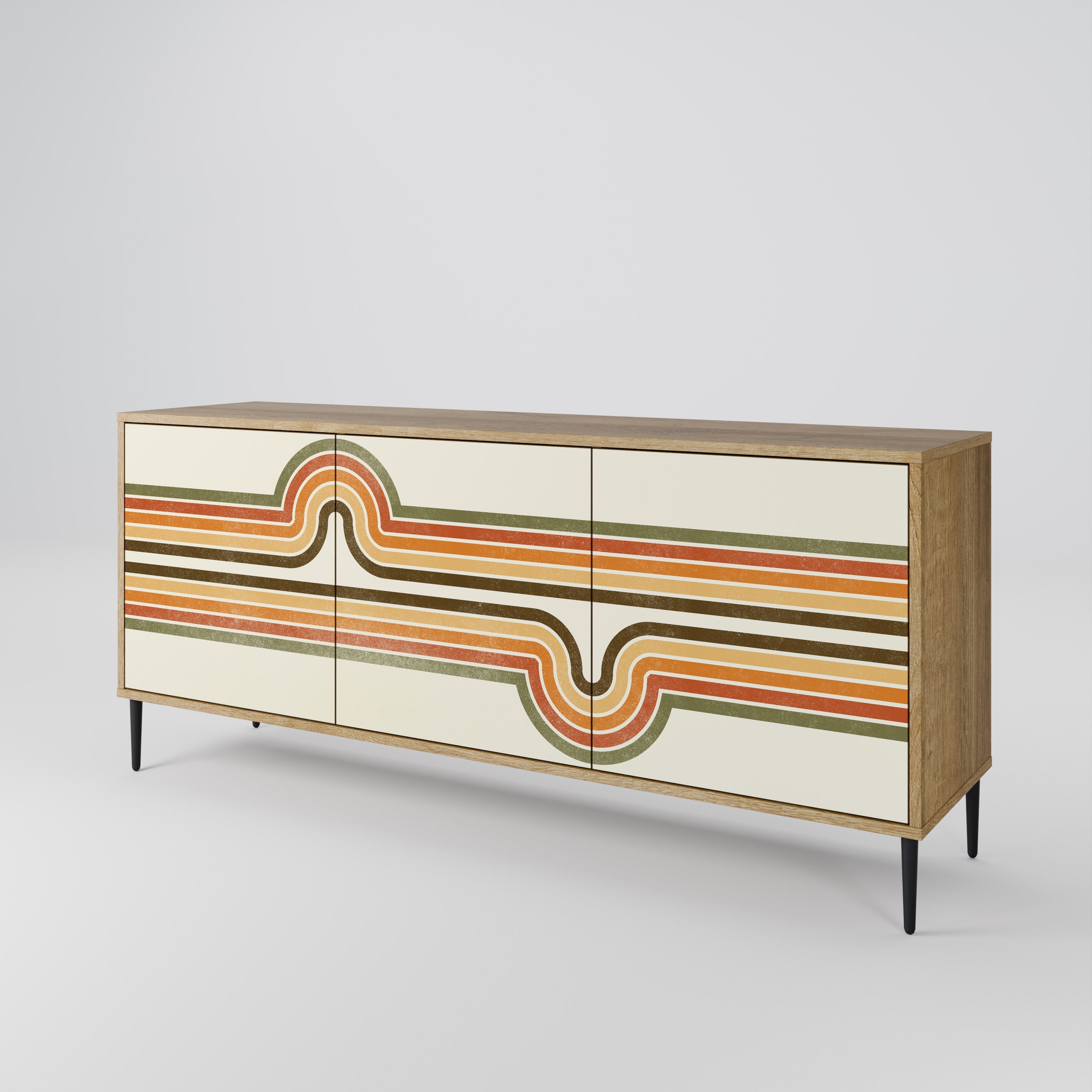 AUSSERGEWÖHNLICHES STREAM 3-türiges Sideboard in Eichenoptik