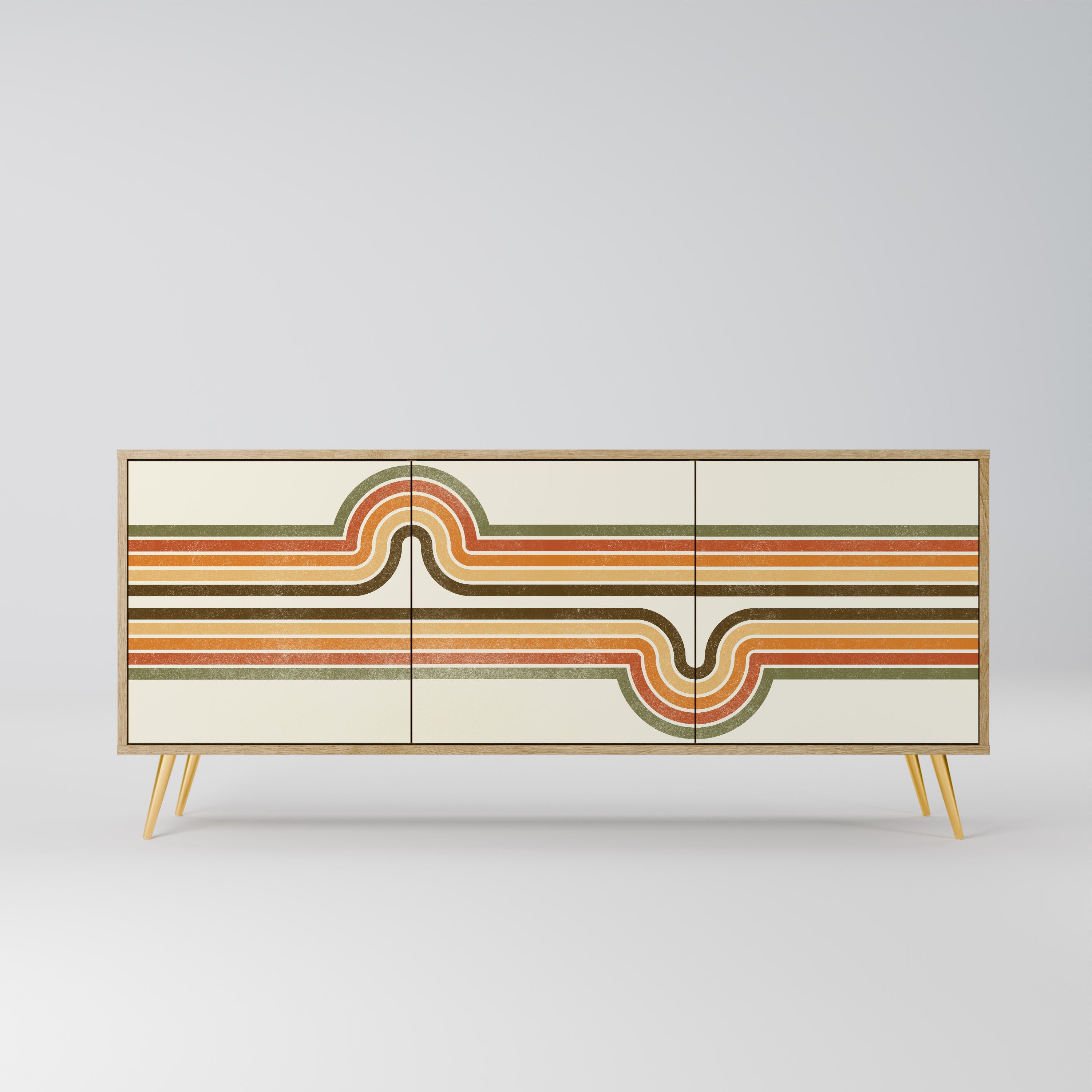 AUSSERGEWÖHNLICHES STREAM 3-türiges Sideboard in Eichenoptik