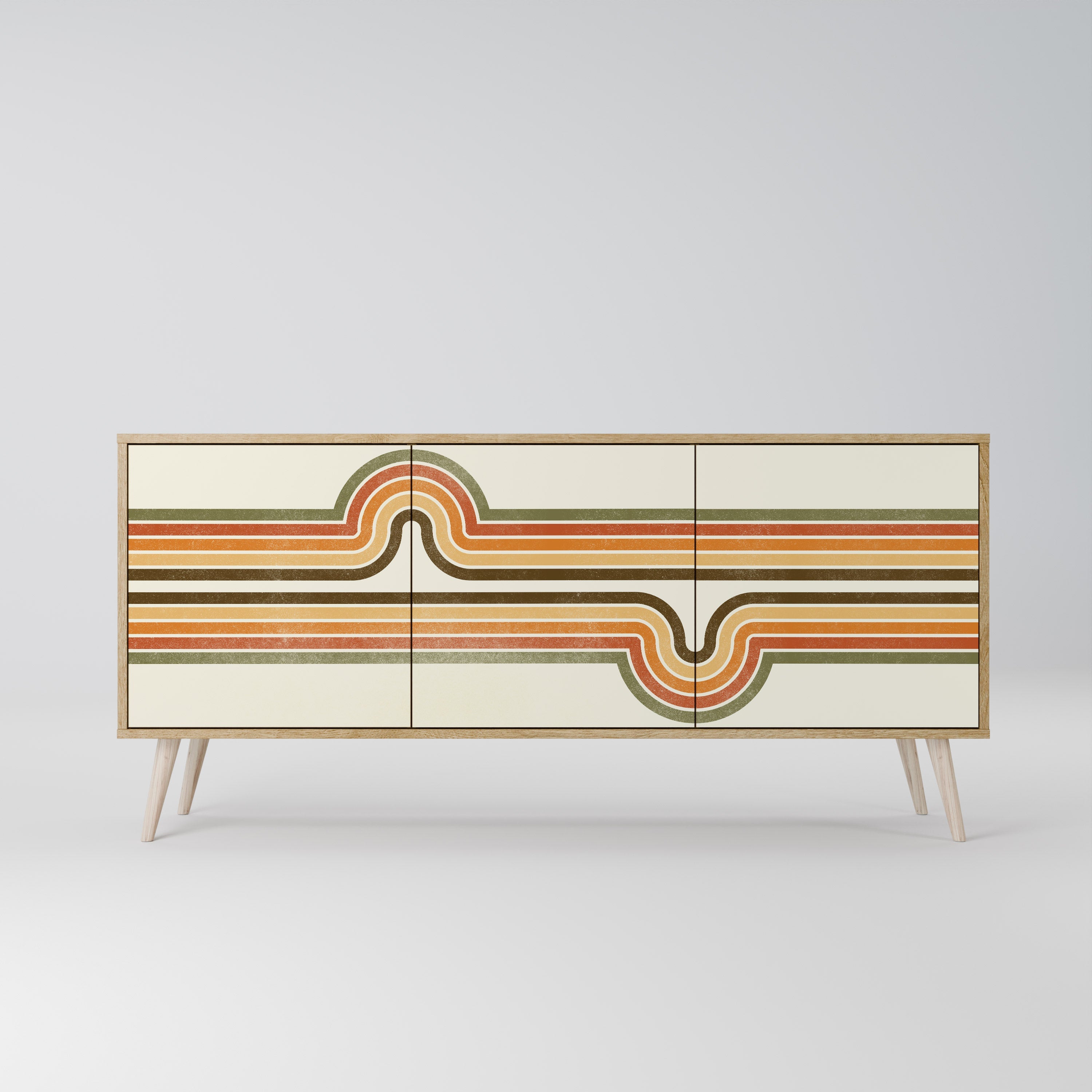 AUSSERGEWÖHNLICHES STREAM 3-türiges Sideboard in Eichenoptik