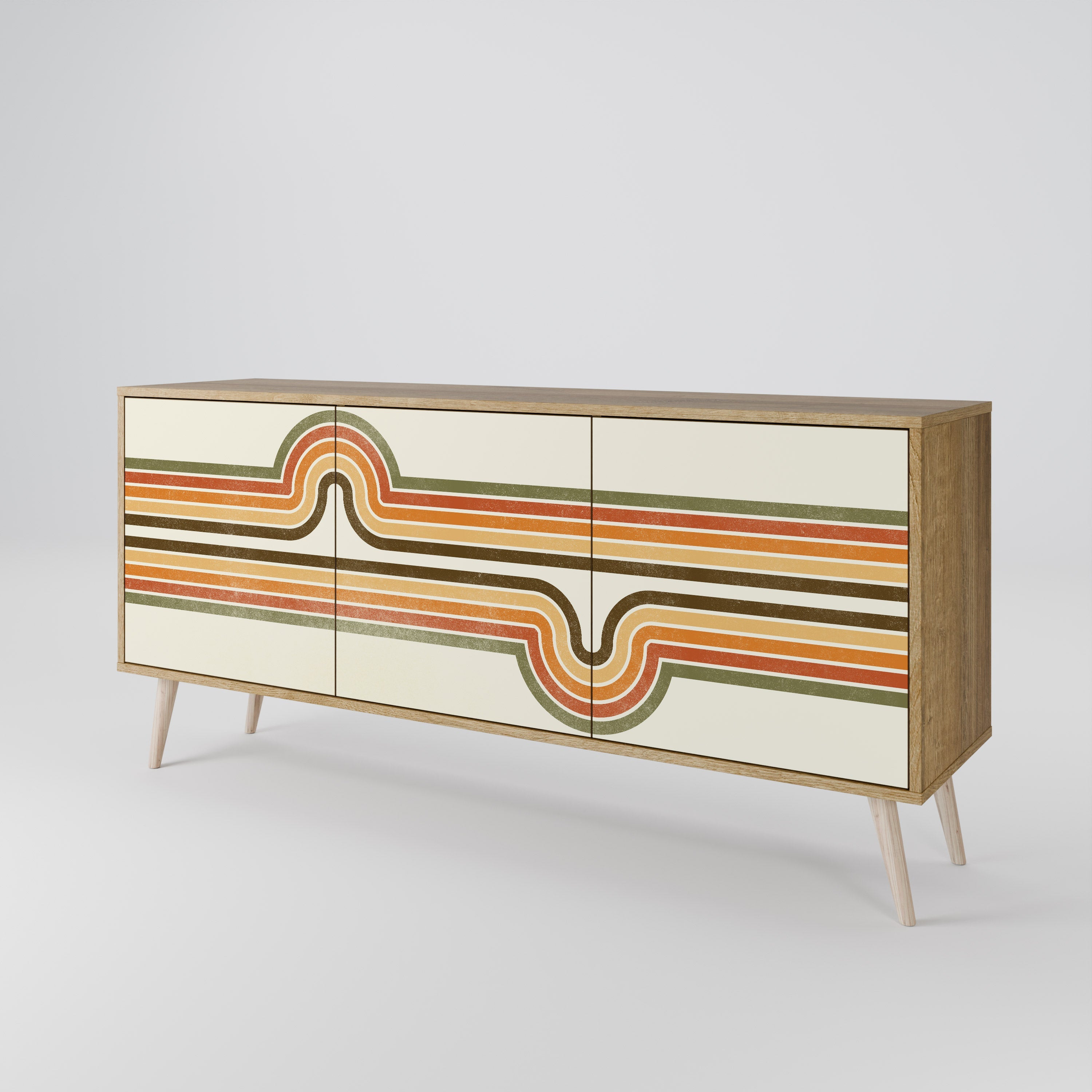 AUSSERGEWÖHNLICHES STREAM 3-türiges Sideboard in Eichenoptik