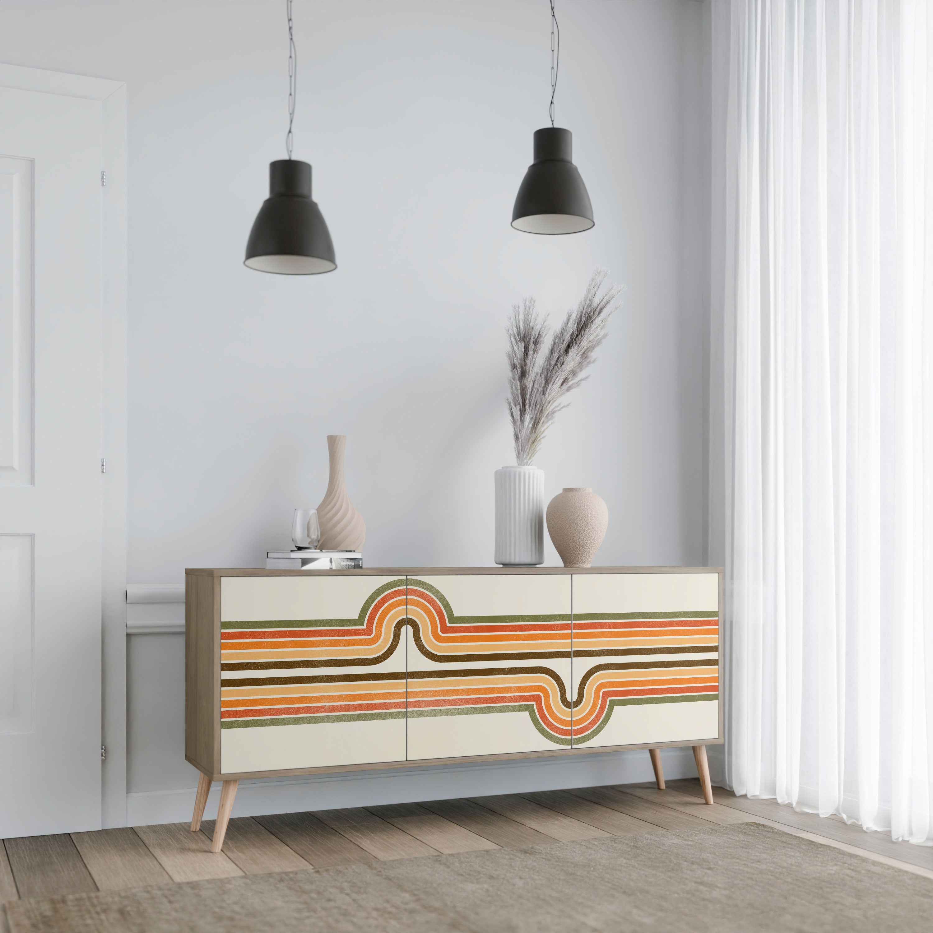 AUSSERGEWÖHNLICHES STREAM 3-türiges Sideboard in Eichenoptik