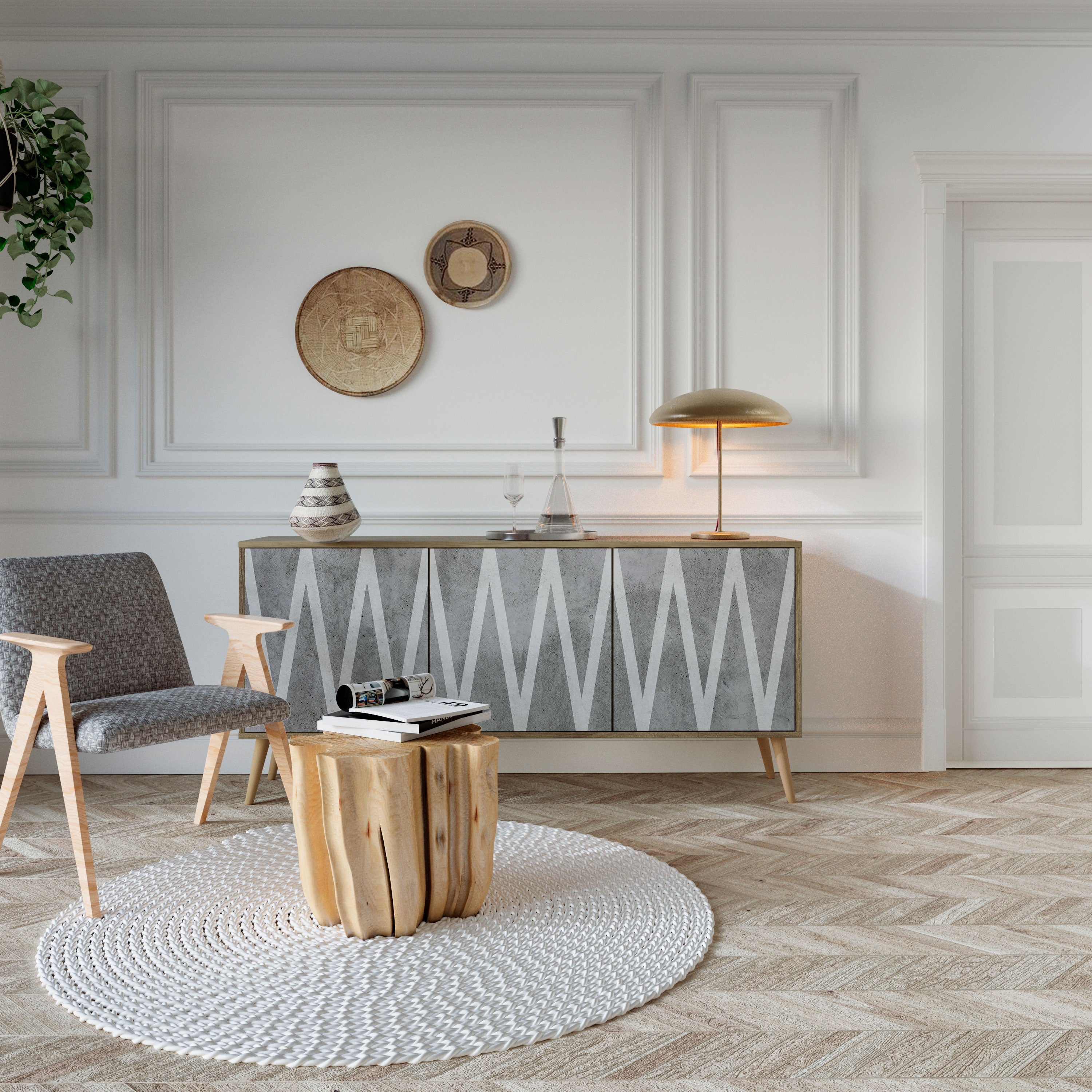 SOLID ZIG ZAG Sideboard mit 3 Türen in Eichenoptik