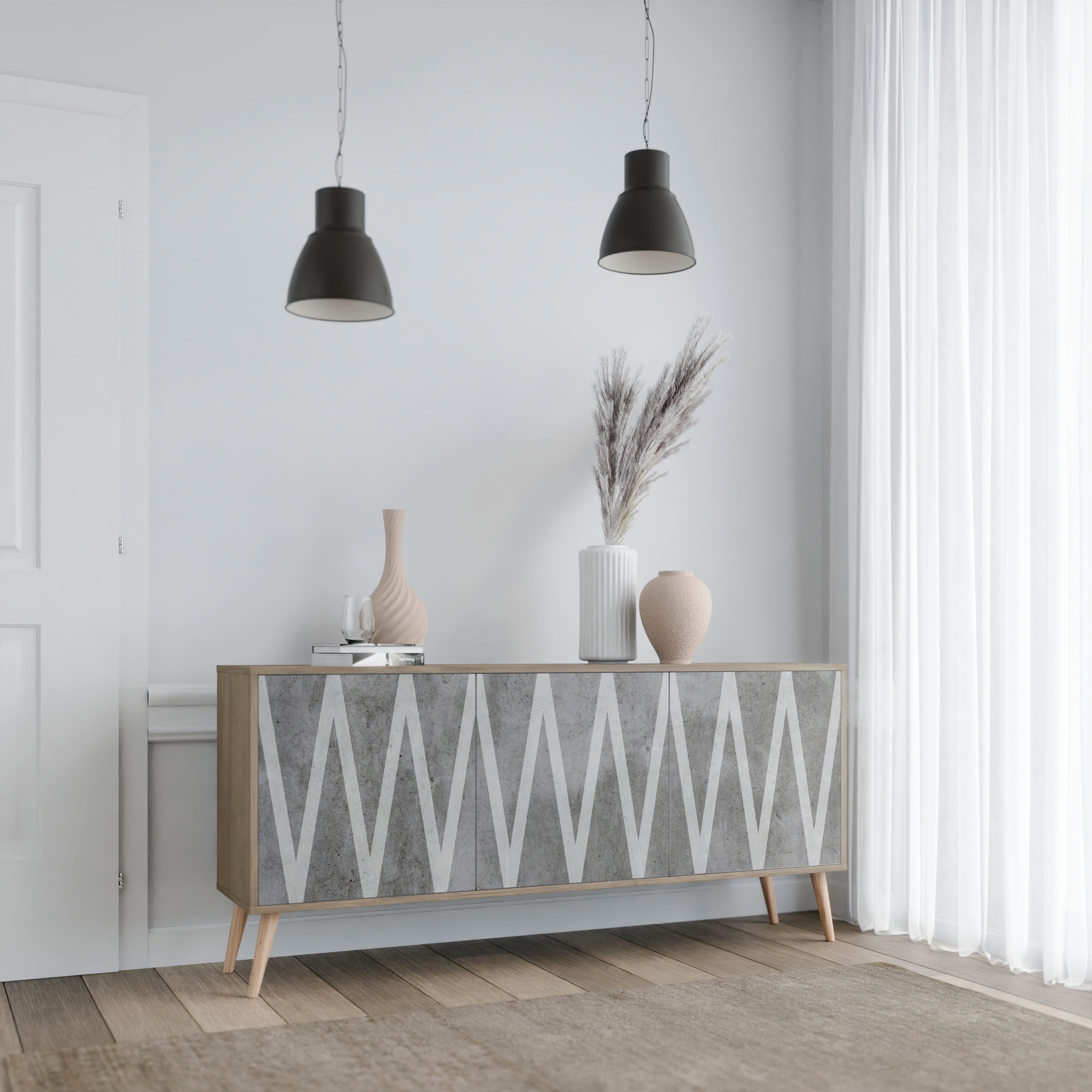SOLID ZIG ZAG Sideboard mit 3 Türen in Eichenoptik