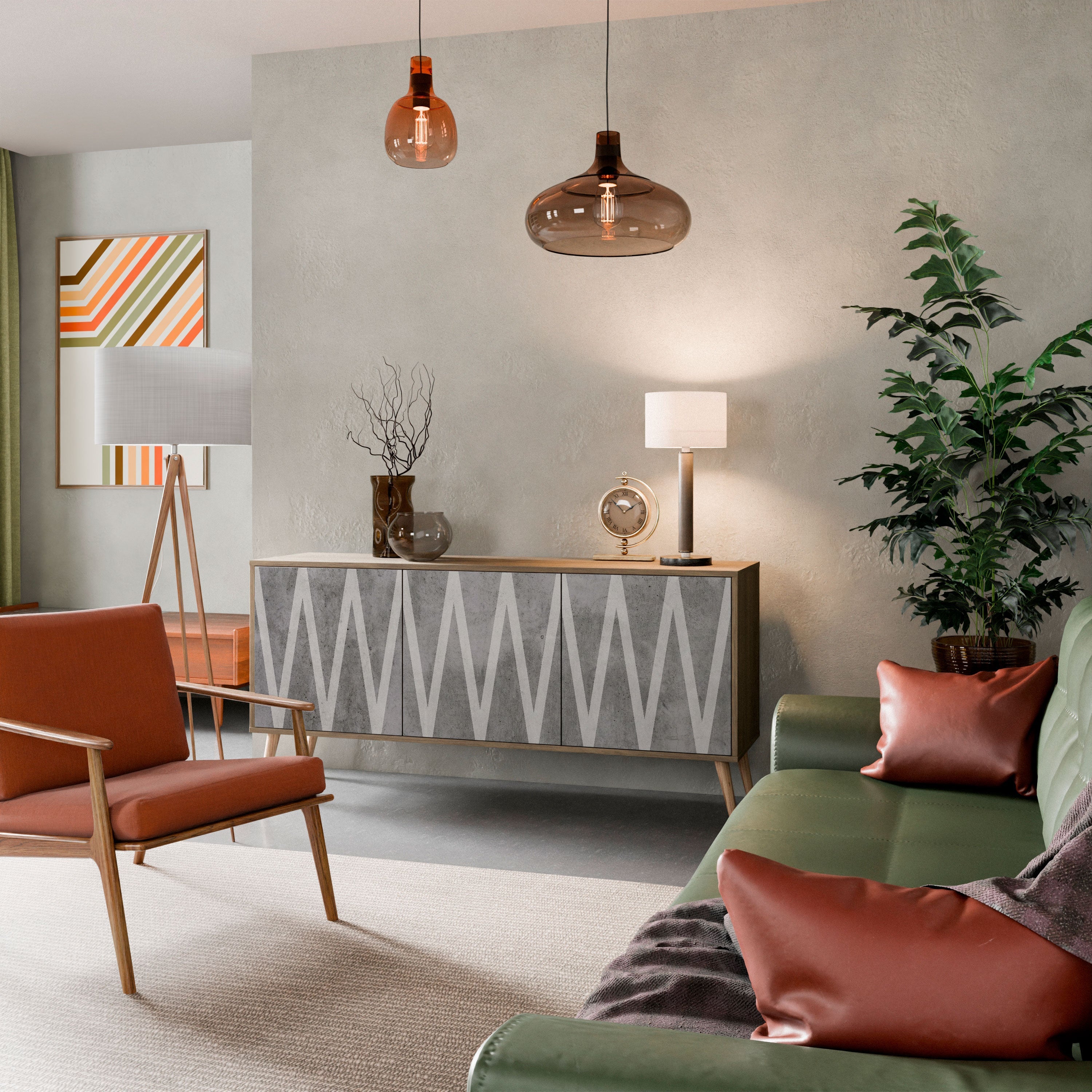 SOLID ZIG ZAG Sideboard mit 3 Türen in Eichenoptik